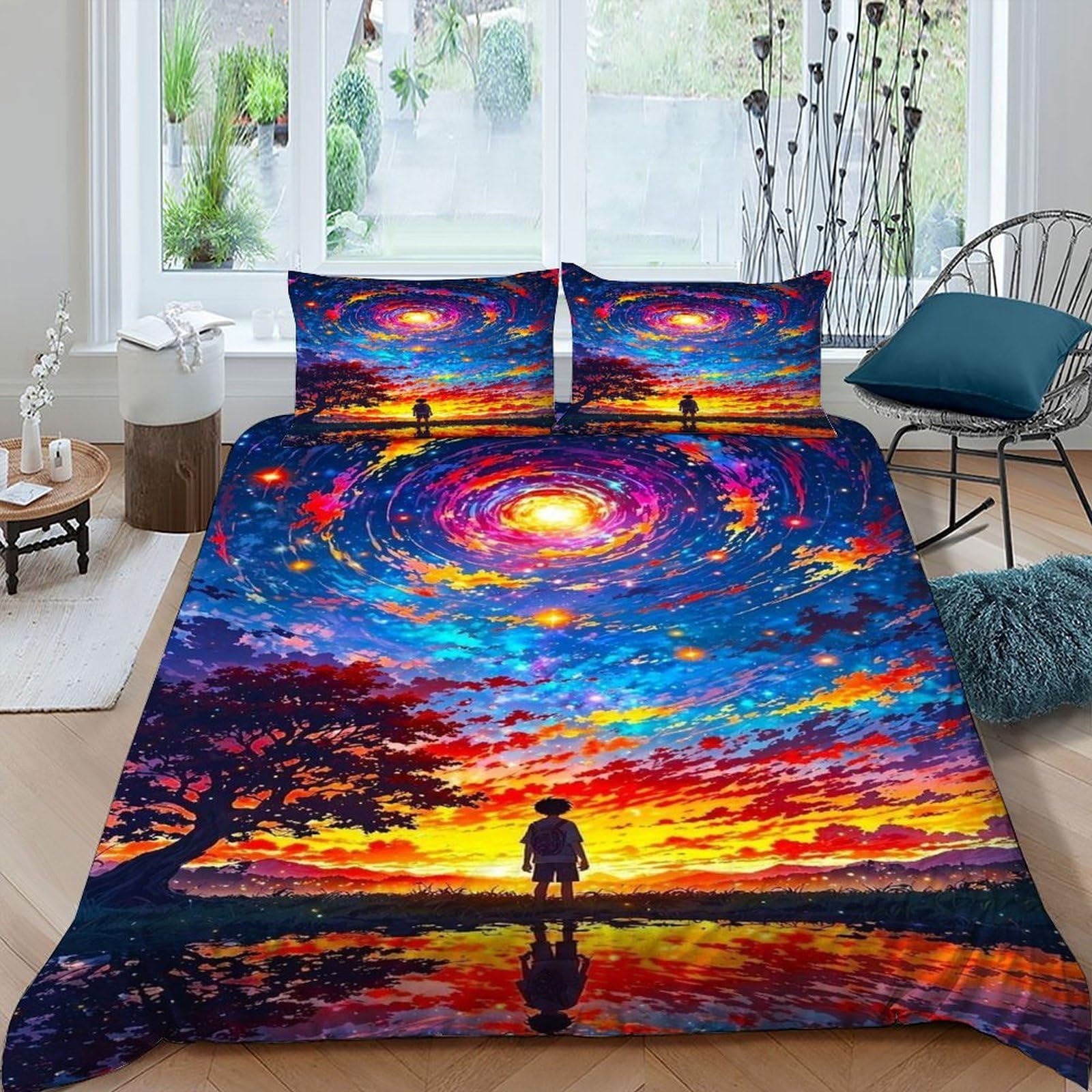Housse de couette ciel étoilé parure interstellaire finitions haut de gamme