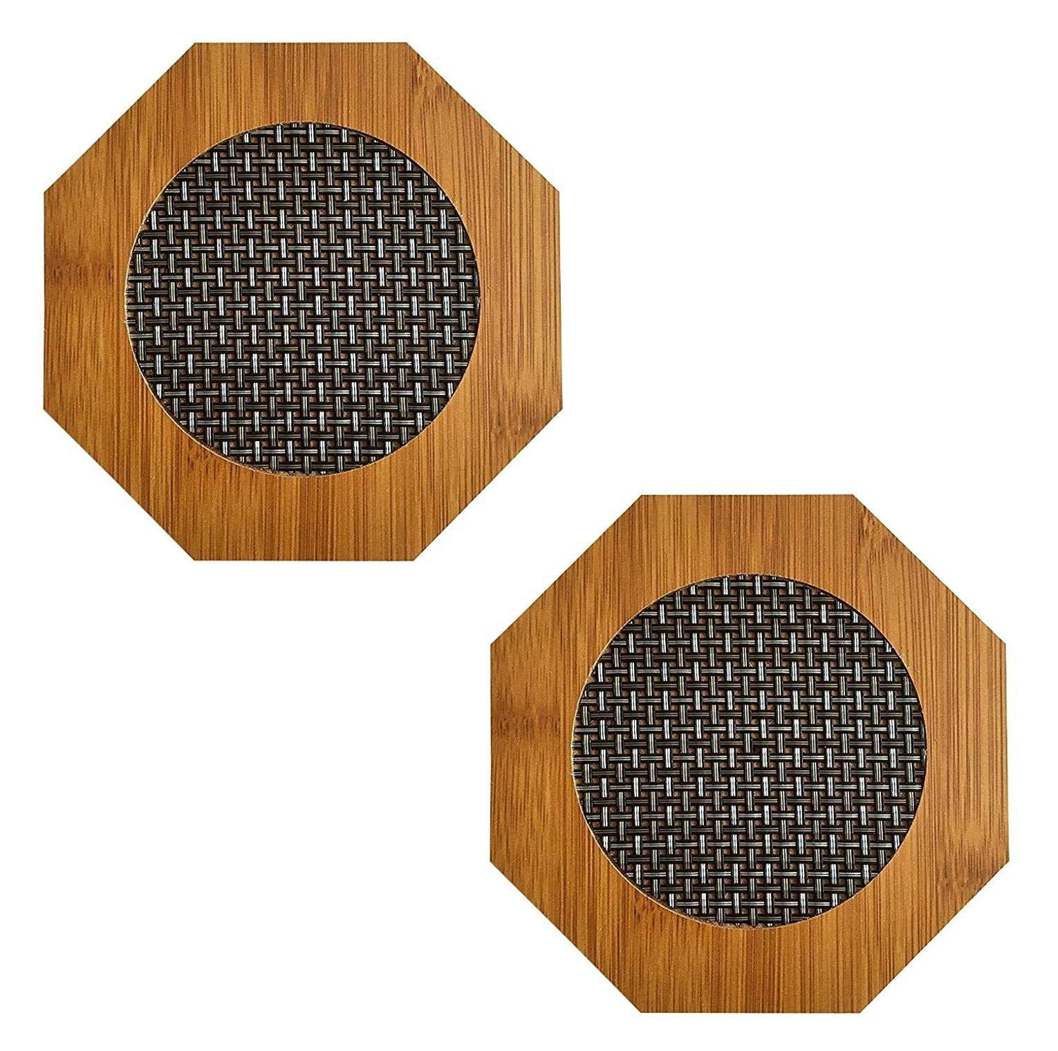 Bluwings Wooden Heat Insulation Pad Hot Coffee Tea Pan Pot Holder for Kitchen and Dining Table (Pack of 2)