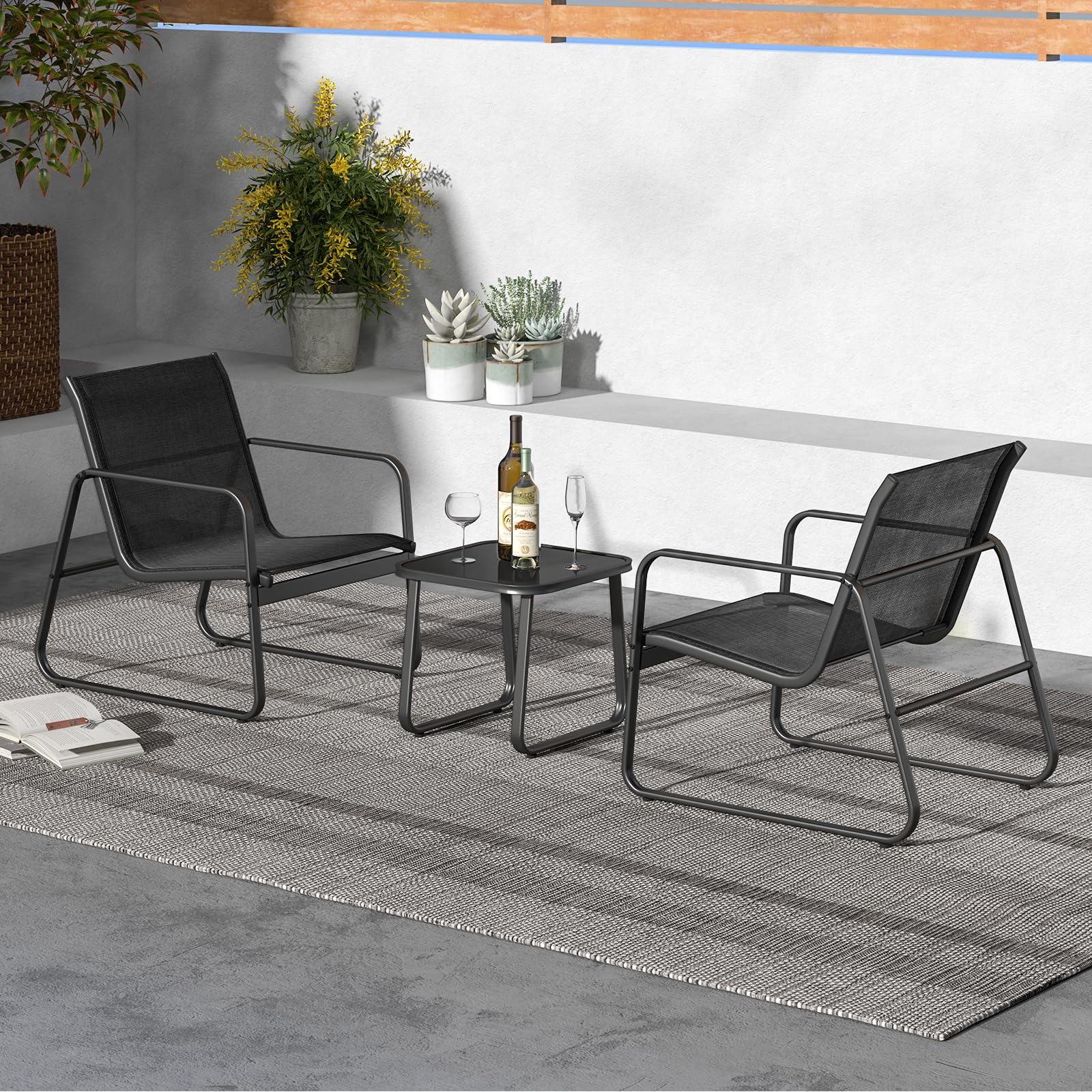 Set Bistrò Giardino 3 Pezzi - Tavolo E 2 Sedie In Textilene, Struttura Metallo, Per Esterno - Foto 10