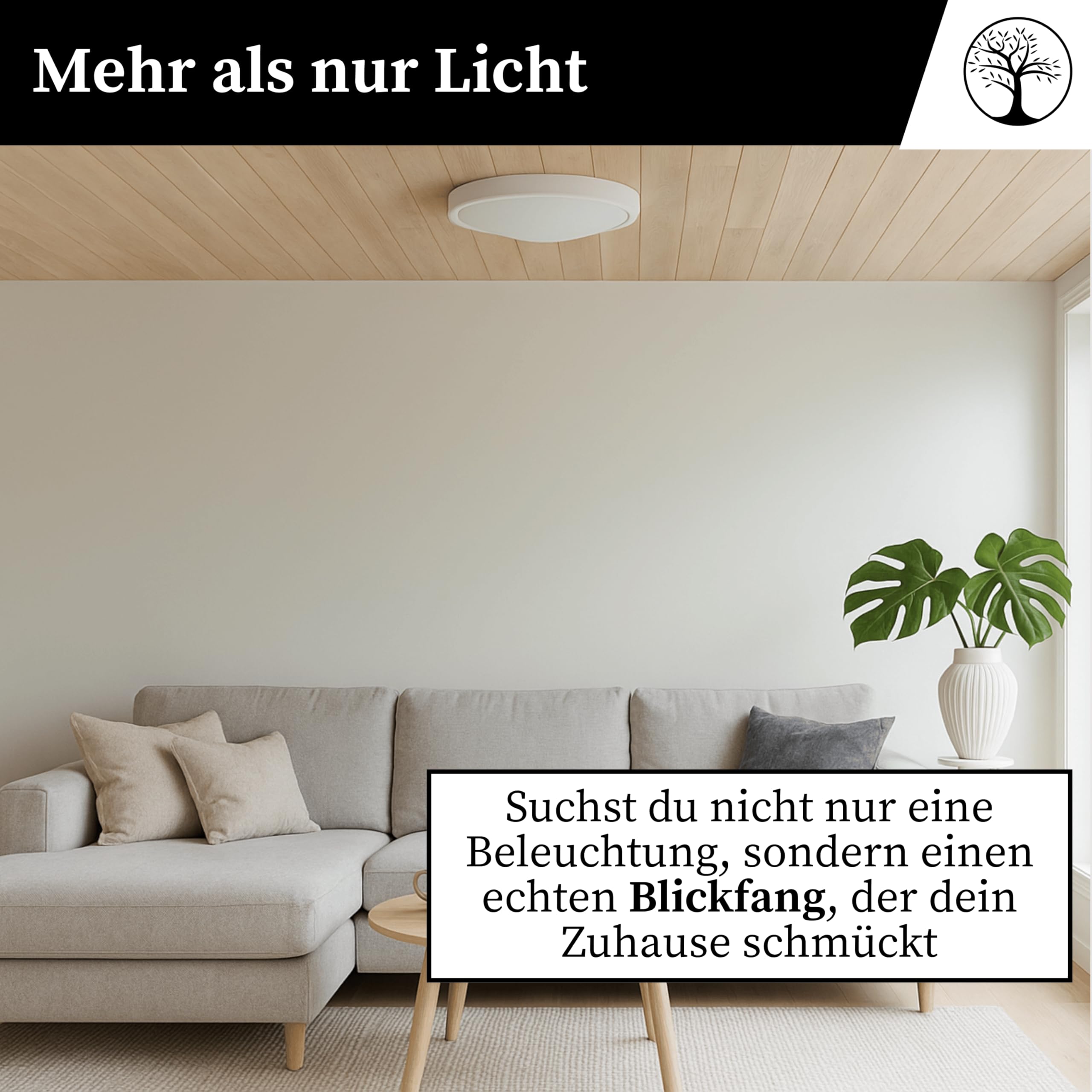 Deckenlampe - Runde Holz Deckenleuchte Weiß 2xE27 (∅37 cm) - Modern Lampe für Schlafzimmer, Wohnzimmer, Flur, Küche - Stilvolle Kiefernholz ORION