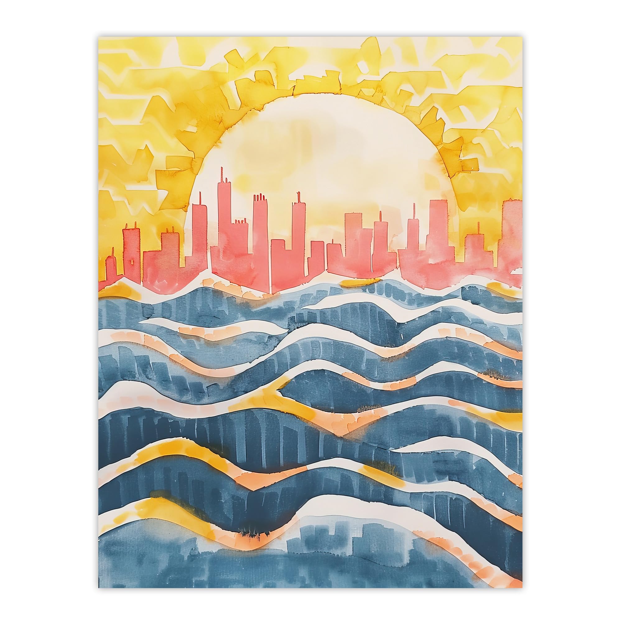 Artery8 New York City Water Skyline Sunset Cityscape Living Room Large Wall Art Poster Print Thick Paper 18X24 Inch