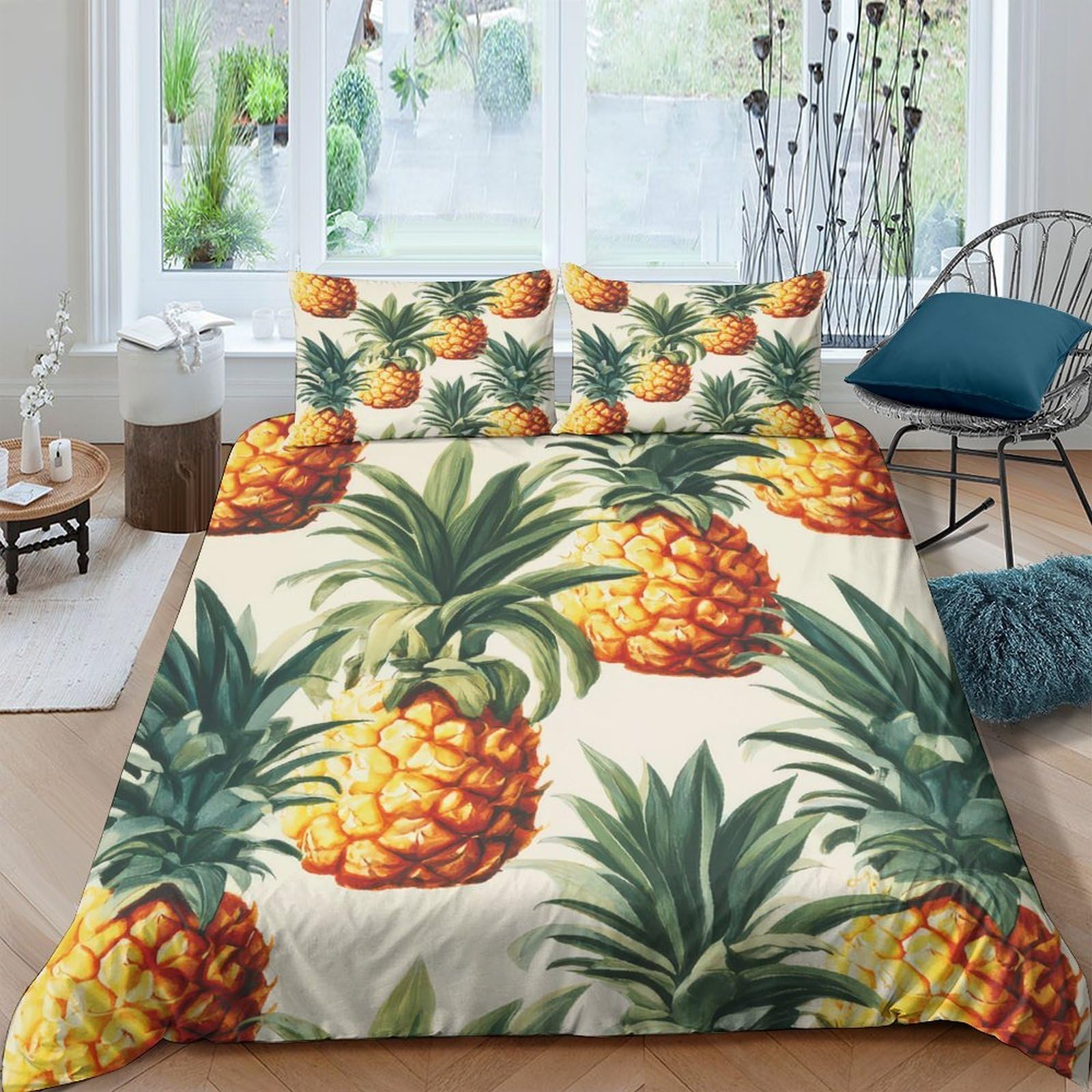 Ctjqhvkz Style-2 3D Printed Pineapple Paradise Fitted Sheet Microfiber Soft Yellow Tropical Fruit Bed Cover For Bedroom Guest Room Decor Single（135X200cm）