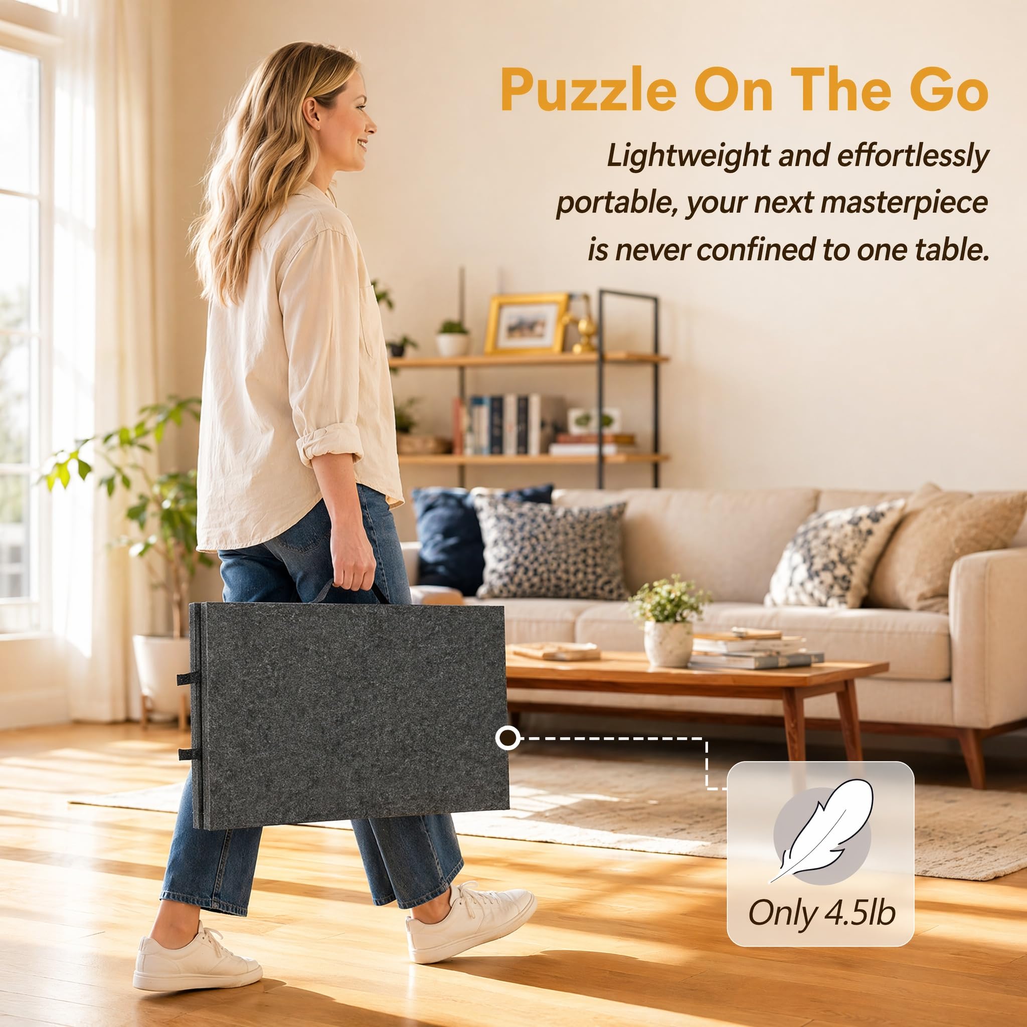 Stół do puzzli z 6 szufladami i pokrywą, przenośny organizer do puzzli z filcu ze stojakiem 2 w 1, regulowany stół do puzzli, na maks. 1000 części, idealny do sortowania i przechowywania (ciemnoszary)