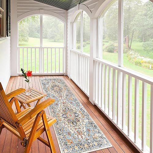 Miniatura 7 de VK VKLIVING Alfombra lavable a máquina de 2 x 6 pies, diseño vintage, lavable con alfombras antideslizantes para sala de estar y dormitorio,