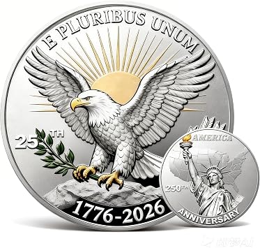 250th Anniversary Independence Challenge Coin 17762026 Double-Sided Relief Statue of Liberty & Eagle Design, Commemorative for History Enthusiasts, Coin Collectors, Gifts & Historical Memorabilia