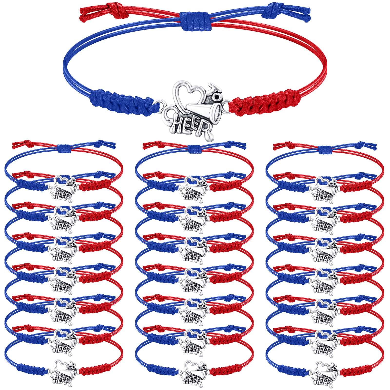 Rtteri 20 Pcs Cheerleader Gifts Cheer Bracelet Girls Charm Bracelet Adjustable Cheerleader Gifts For Cheer Team Jewelry Accessories Bulk