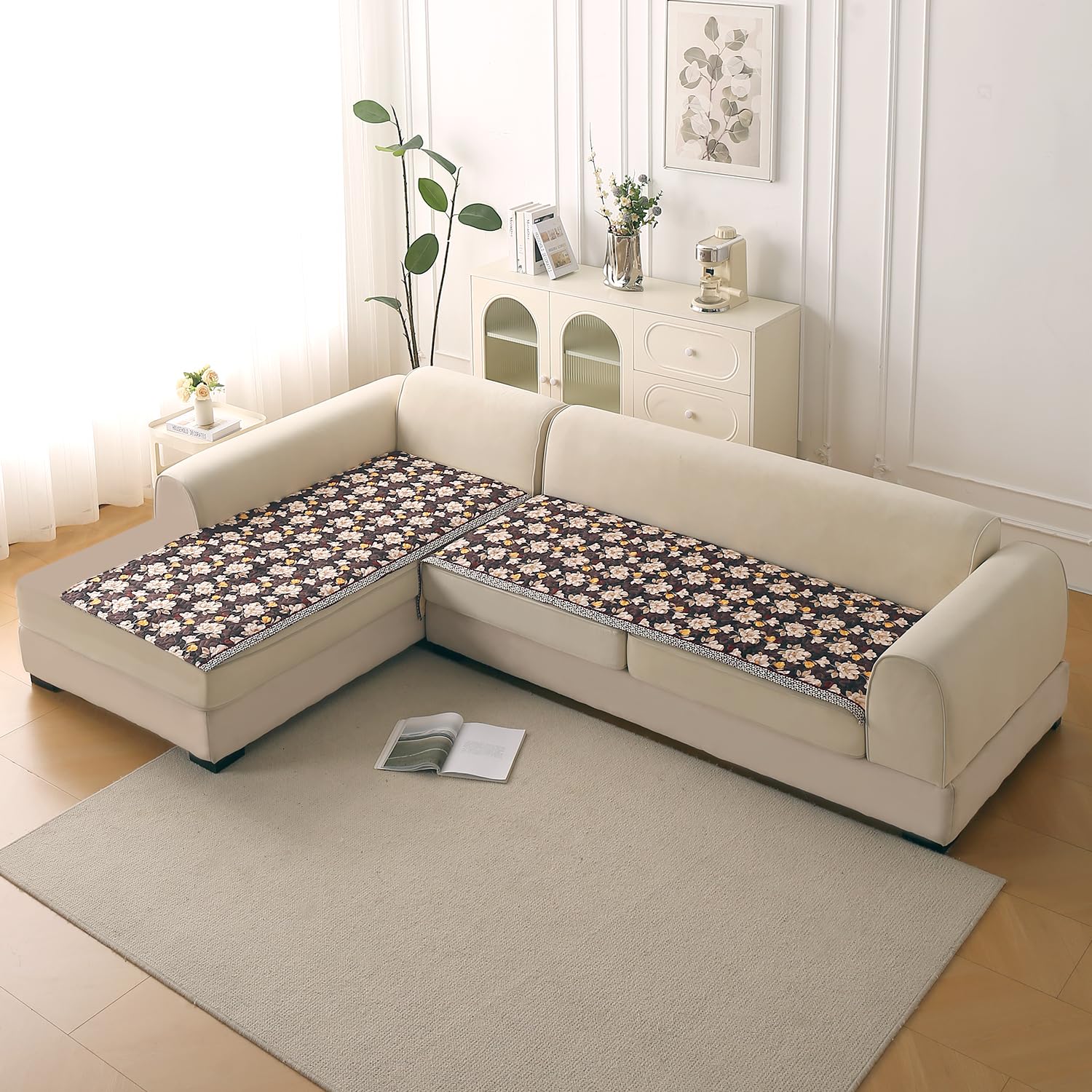 Velvet Sofa Backrest Mat - Pansies Teal -19