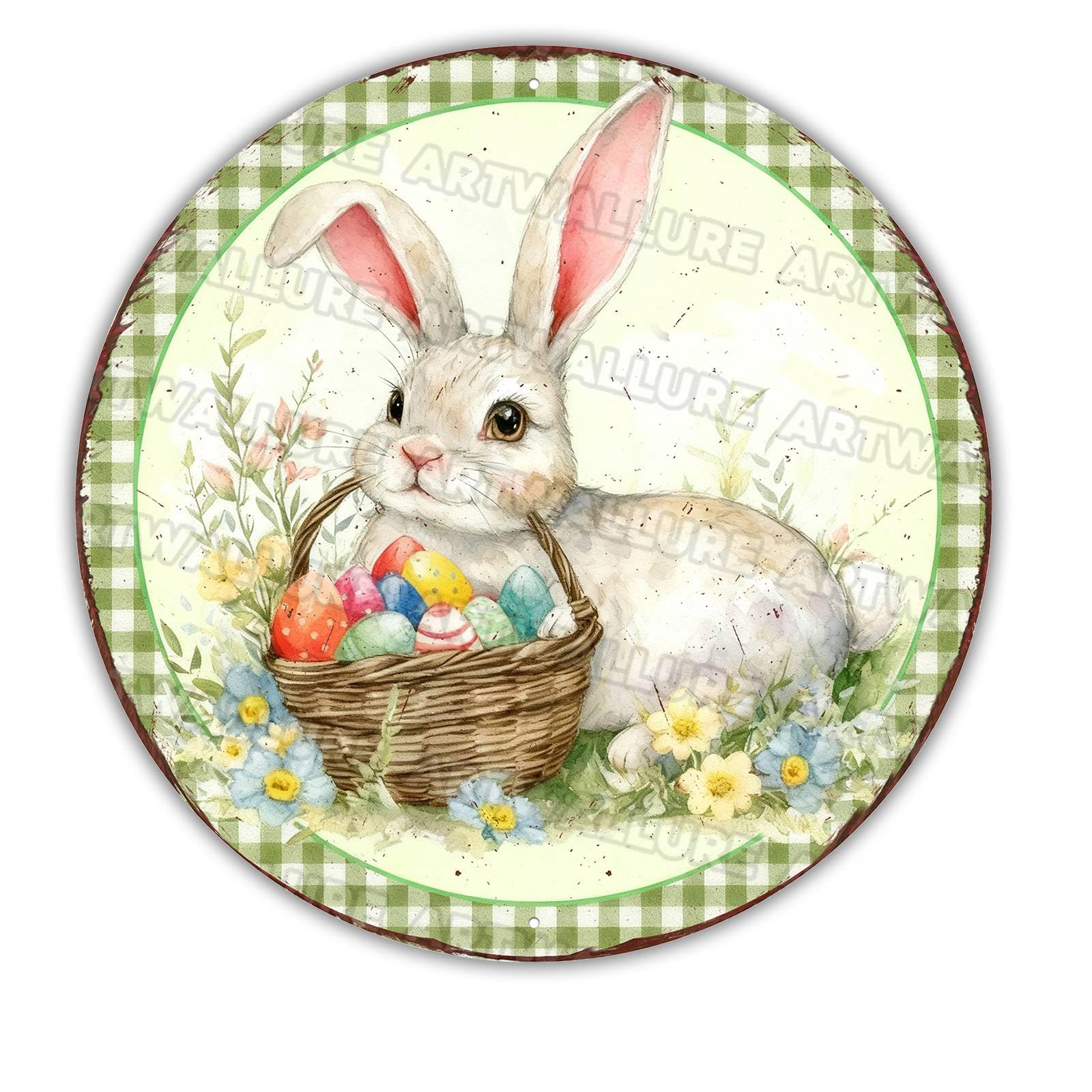 Bunny Easter Eggs Metal Sign Spring Celebration Design Rustic Wall Decor For Farmhouse Home Garden Seasonal Ornament 12x12Inch