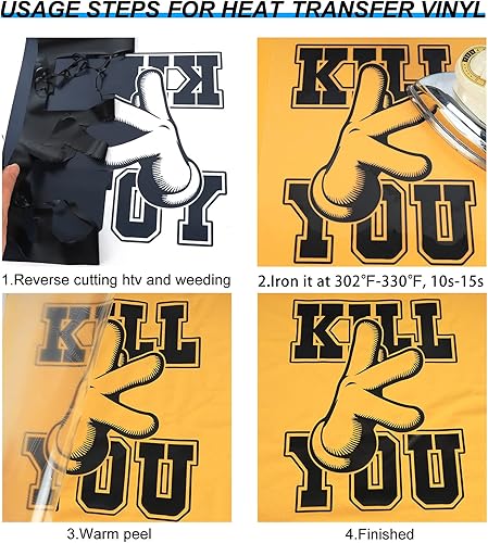 Miniatura 5 de TUMIYA HTV rollos de vinilo de transferencia de calor de 100.1 x 8.2ft para camiseta con adhesivo brillante, color negro