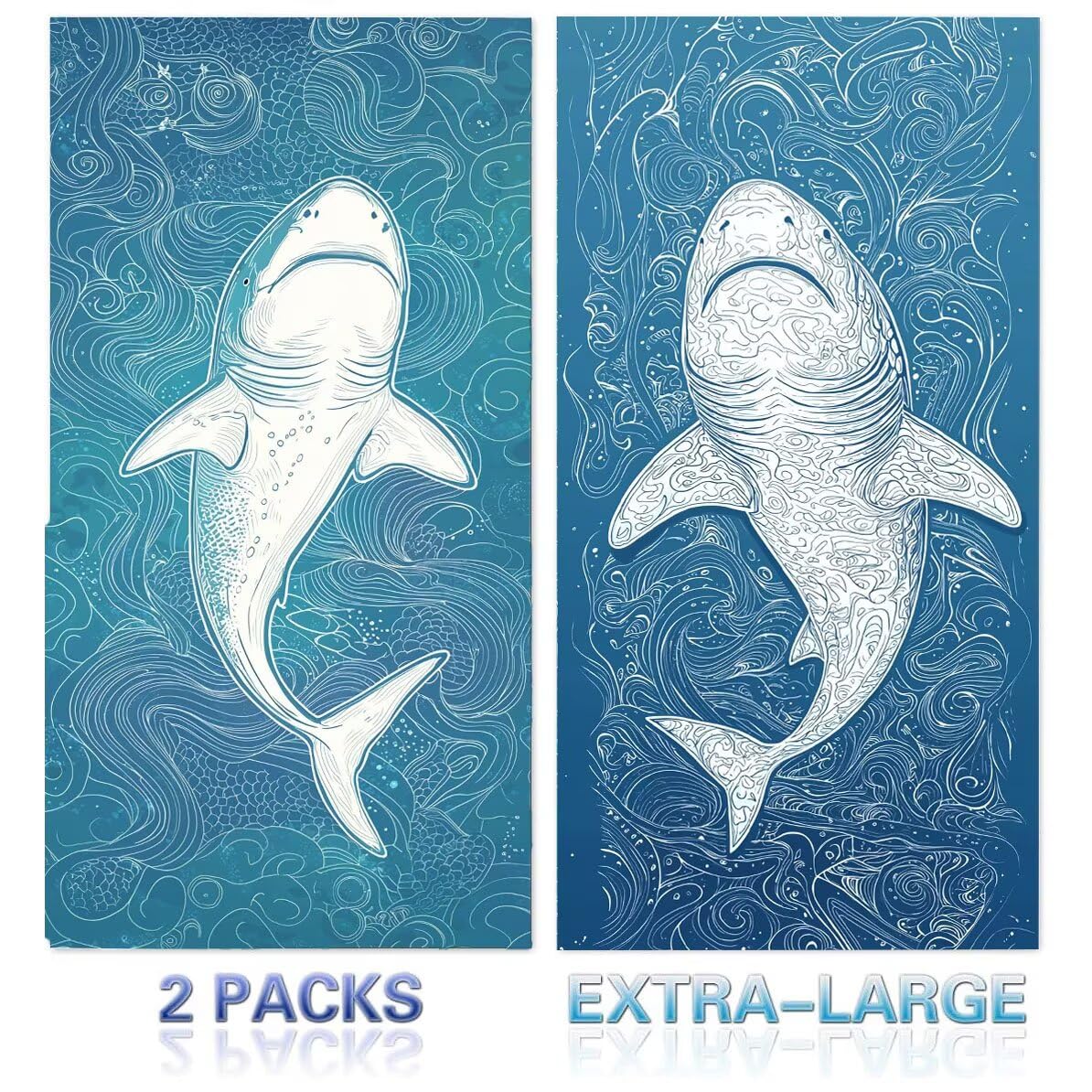 Telo Mare Microfibra Grande - 100 x 200 cm Telo Mare 2 Pezzi, Antisabbia, Asciugatura Rapida, Ultra Assorbente, Estate Spiaggia Asciugamani Bagno Asciugamano Microfibra, Donna Regali (squali) m-846