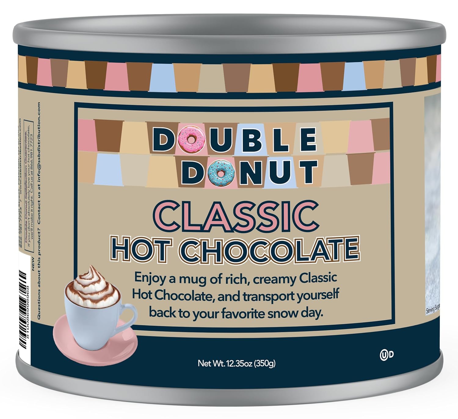 (BEST BY 09/03/2026) Double Donut Coffee Classic Bulk Hot Chocolate Mix, Rich Hot Cocoa 12 Ounce Canister, Hot Chocolate Powder 12 Ounce (Pack of 1)