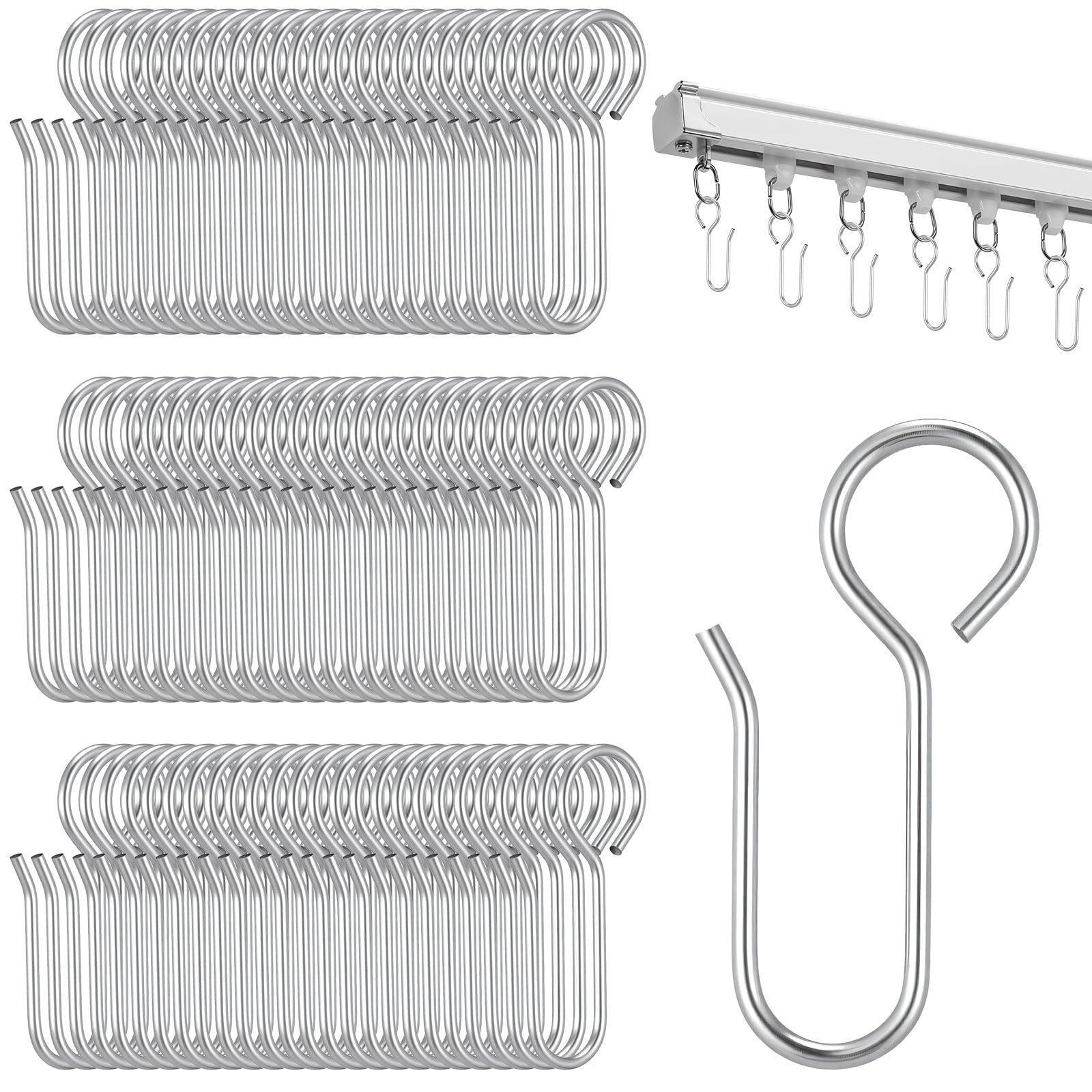 DOPENSPI 80PCS S Shaped Metal Curtain Track Hooks, Small Curtains Hooks for Drapes Curtain Tracks Hook Drape Wire Hook for Ceiling Track