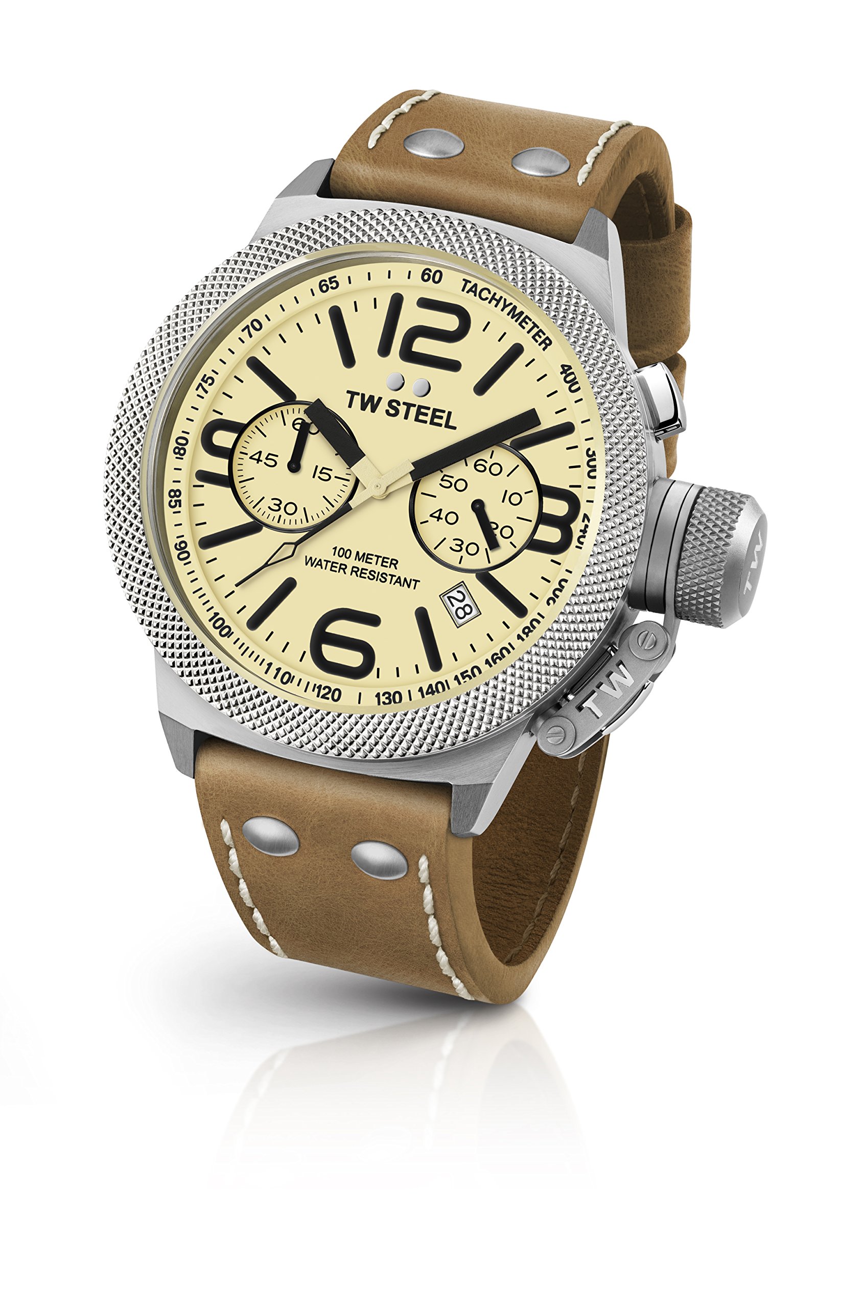 TW SteelCanteen Mens 45mm Quartz Watch with Chronograph Display and Leather Strap, Quartz Analogue, 45 mm