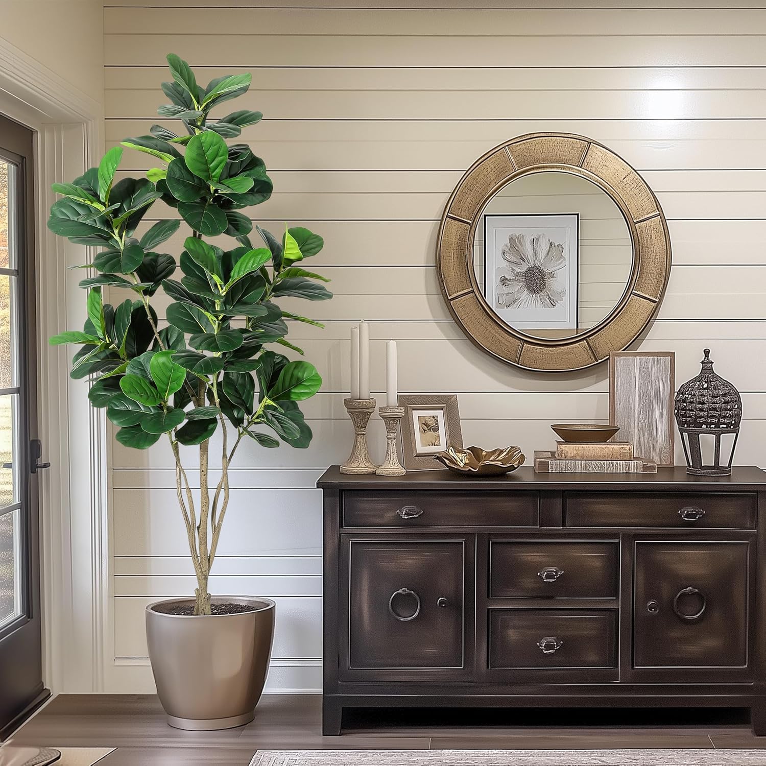 Figuier Lyre Artificiel Grande Taille 180cm - Faux Ficus Lyrata Haute Densité pour Décoration Intérieur/Extérieur - Plante Verte pour Maison/Bureau/Salon - Idée Cadeau Pendaison Crémaillère