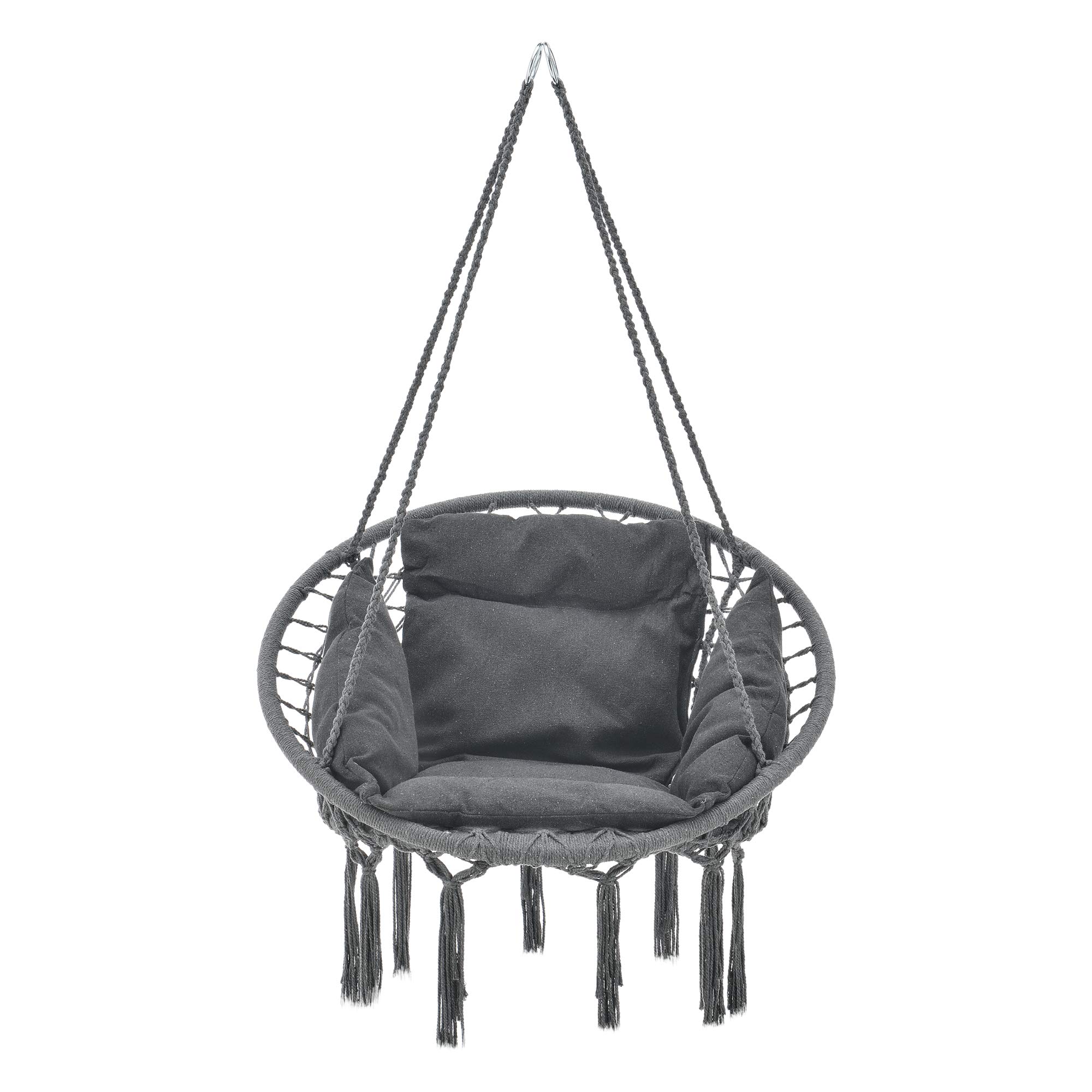 casa.pro Hängesessel mit Kissen Hängesitz Innen und Außen Hängestuhl Hängeschaukel Indoor Outdoor Hängekorb bis 150 kg Dunkelgrau