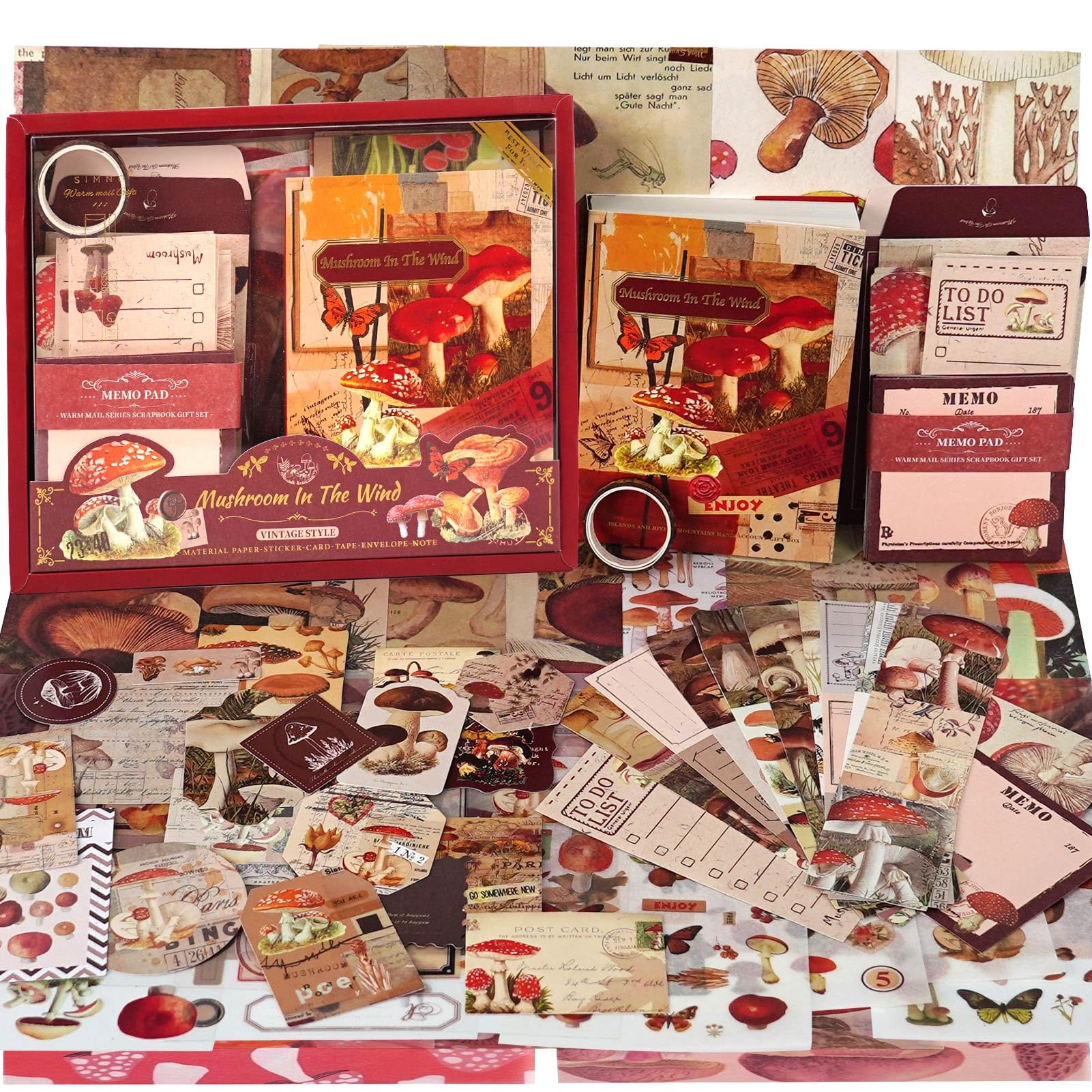 Funto Mushroom In The Wind Scrapbooking Kit(123 Pcs), Warm Mail Series-, Perfect For Bullet Scrapbooking Materials, Planner Diy Arts Craft Collage