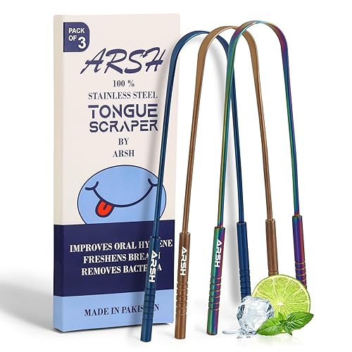 Rascador de lengua Arsh para adultos, limpiador de lengua de acero inoxidable para cuidado oral e higiene, limpiador de lengua para hombres y