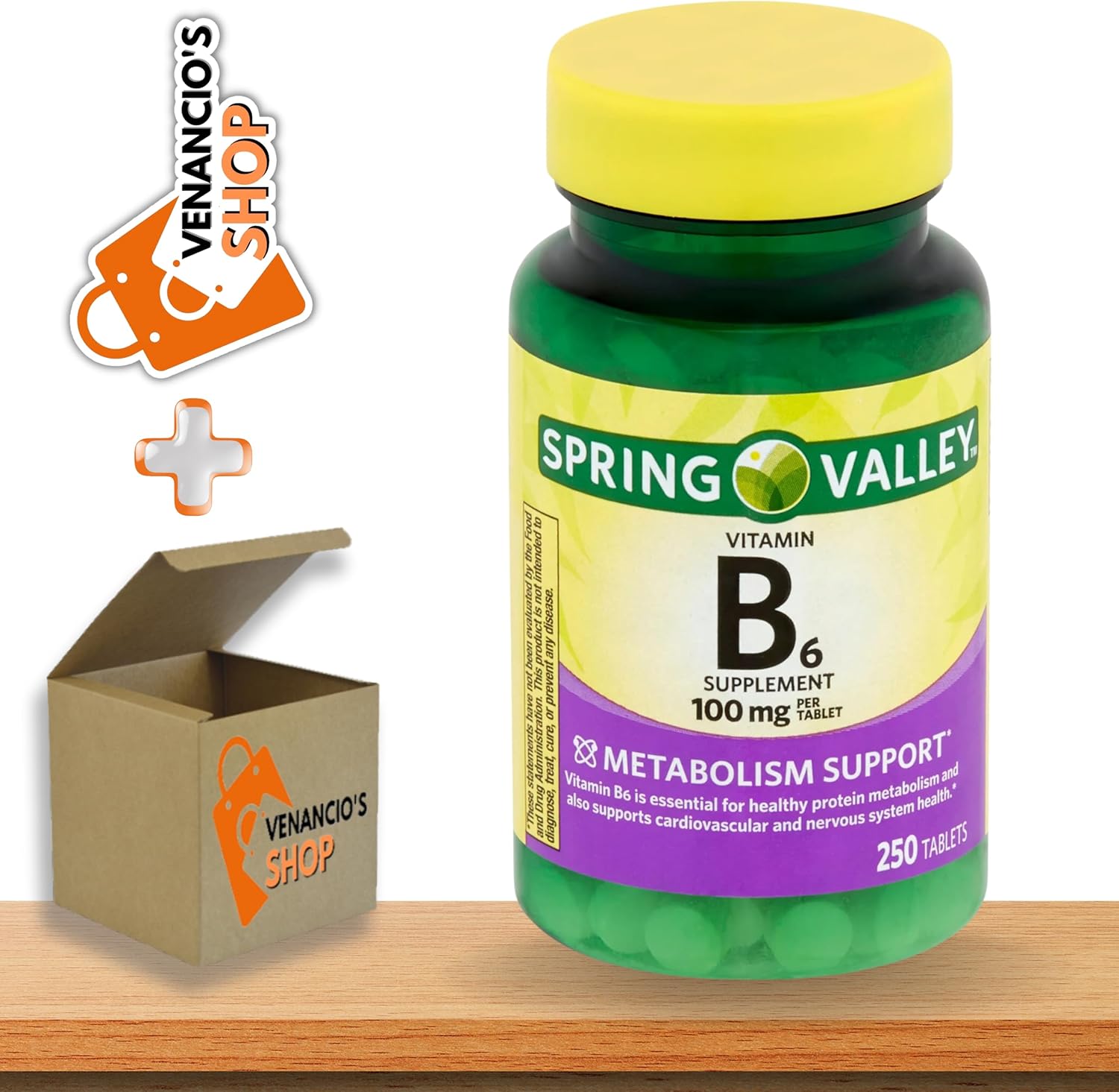 Vitamin B6 (Pyridoxine HCl) 100 mg Tablets, 250 Veg Pills