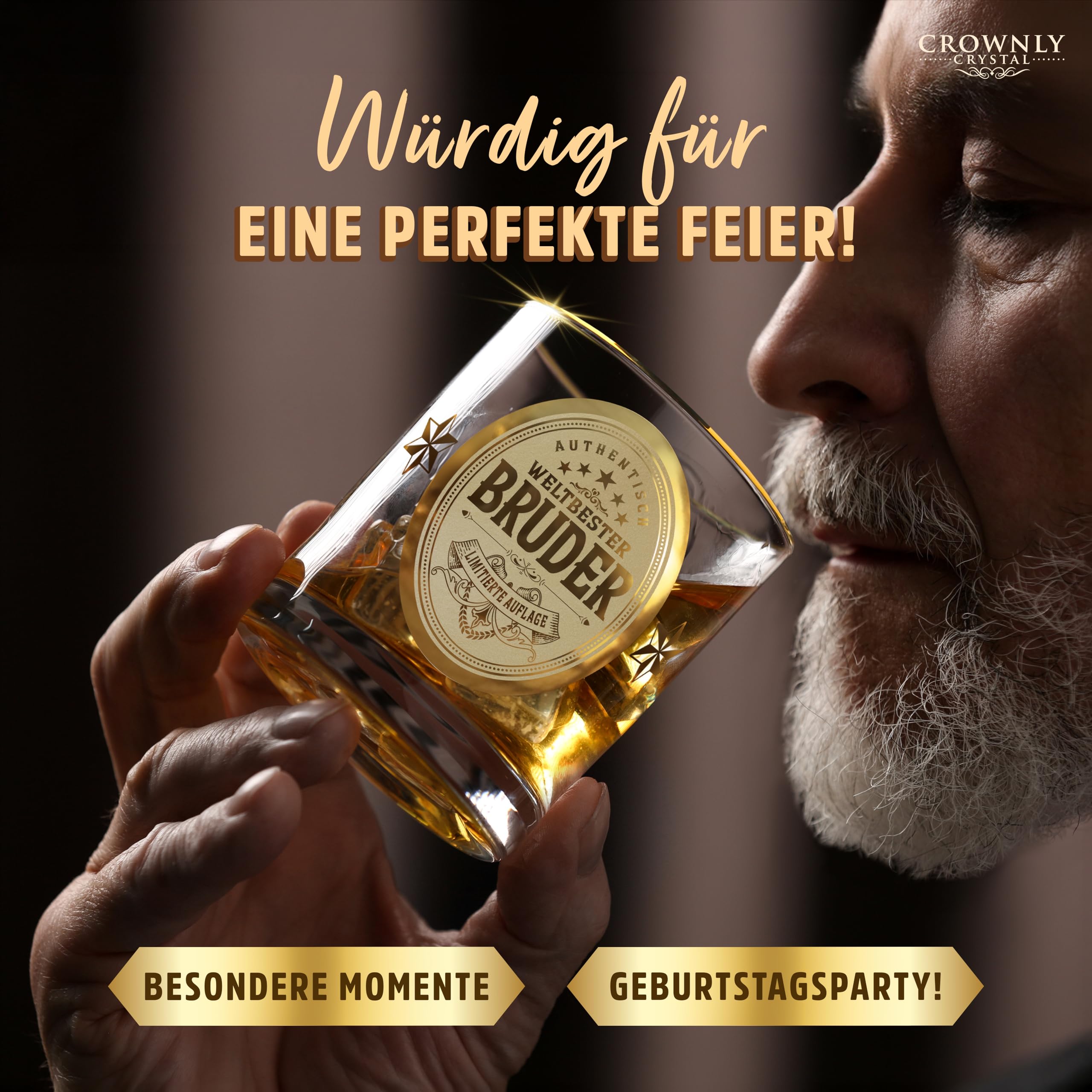 CROWNLY CRYSTAL® Geschenk für Bruder Whiskyglas Personalisierte Geschenke Geburtstagsgeschenk Mit Gravur