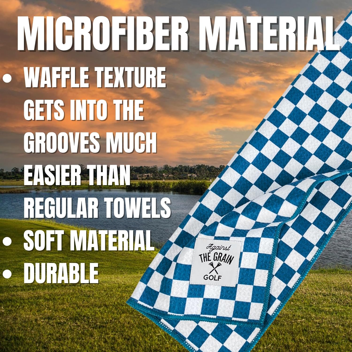 Against The Grain Blue Microfiber Golf Towel with Clip - (12"x20") Blue & White Checkered Design Golf Club Towel, Golf Towels for Golf Bags for Men & Women - Image 4