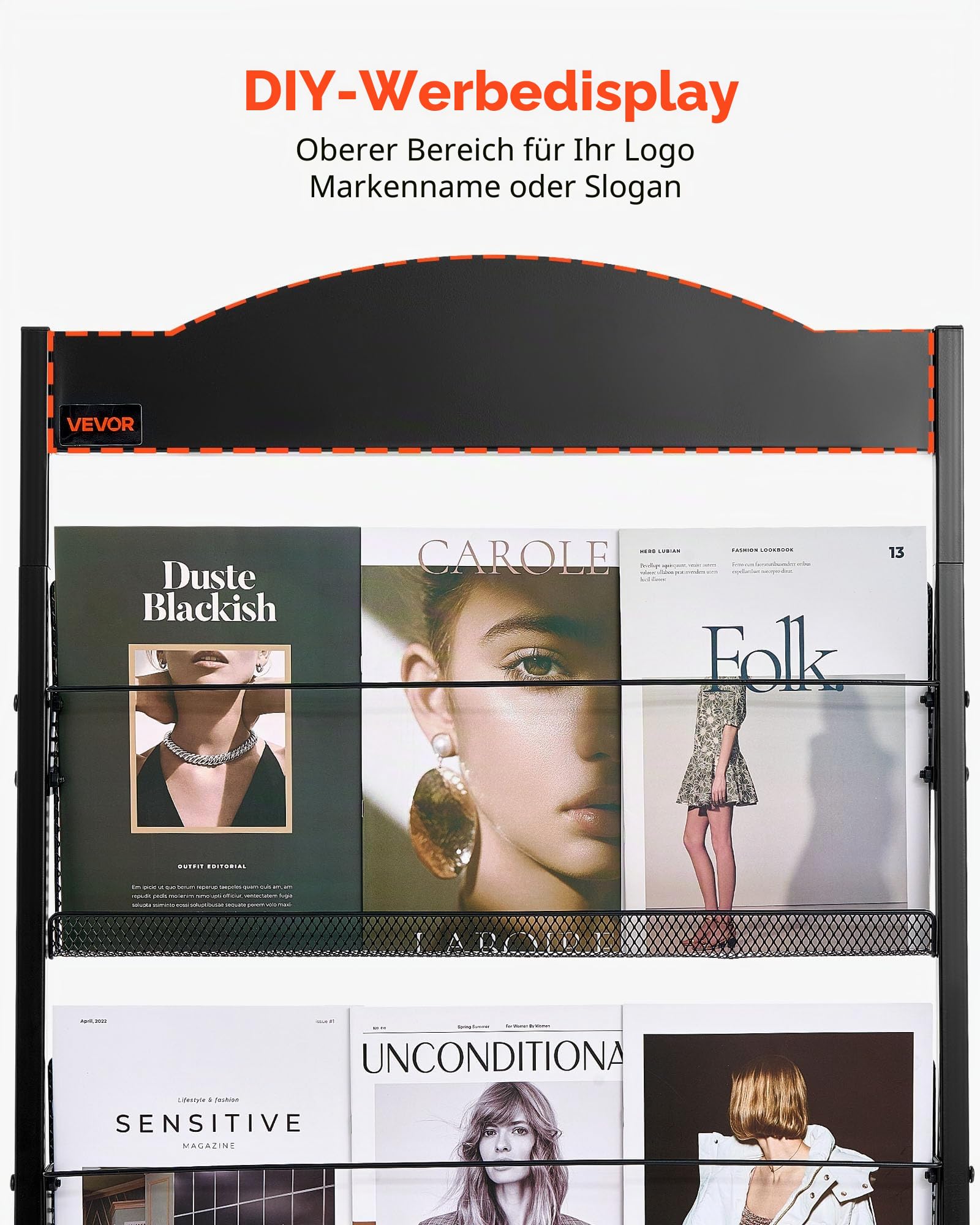VEVOR faltbarer Prospektständer Zeitschriftenständer mit 4 Taschen, rollbarer Literaturständer Kataloghalter Schrägsteller, Buchständer Bodenaufsteller für Messe, Büroshows, Ausstellung