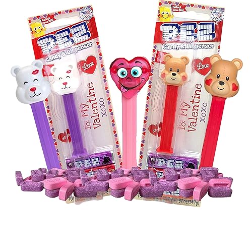 Juego de regalo de dispensador de dulces para el día de San Valentín corazones y osos rosas y rojos varios rollos de repuesto de caramelos duros