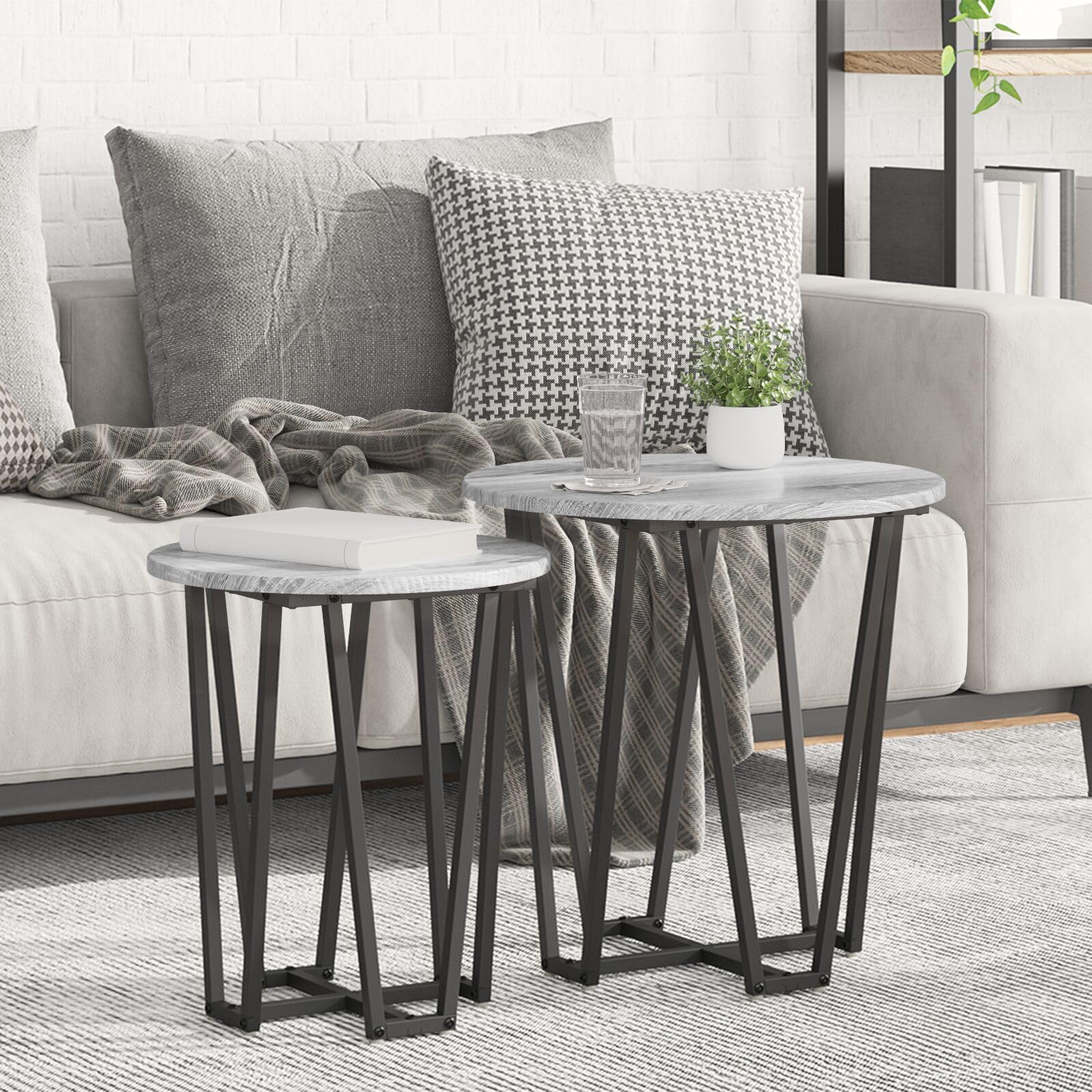 SXZenSpace 869723 Side Table 2 pcs Gray Sonoma Engineered Wood and Metal - Modern Nightstand End for Home Bedroom Living Room Easy Assembly Hallway Coffee