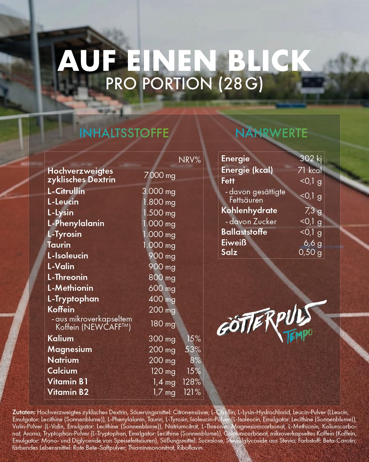 Götterpuls Tempo Pre Endurance 560g Pulver Orange | Mit L-Citrullin + EAA + Cyclic Dextrin + NewCaff + Elektrolyte – 175mg Koffein – Für Ausdauersport – 20 Portionen