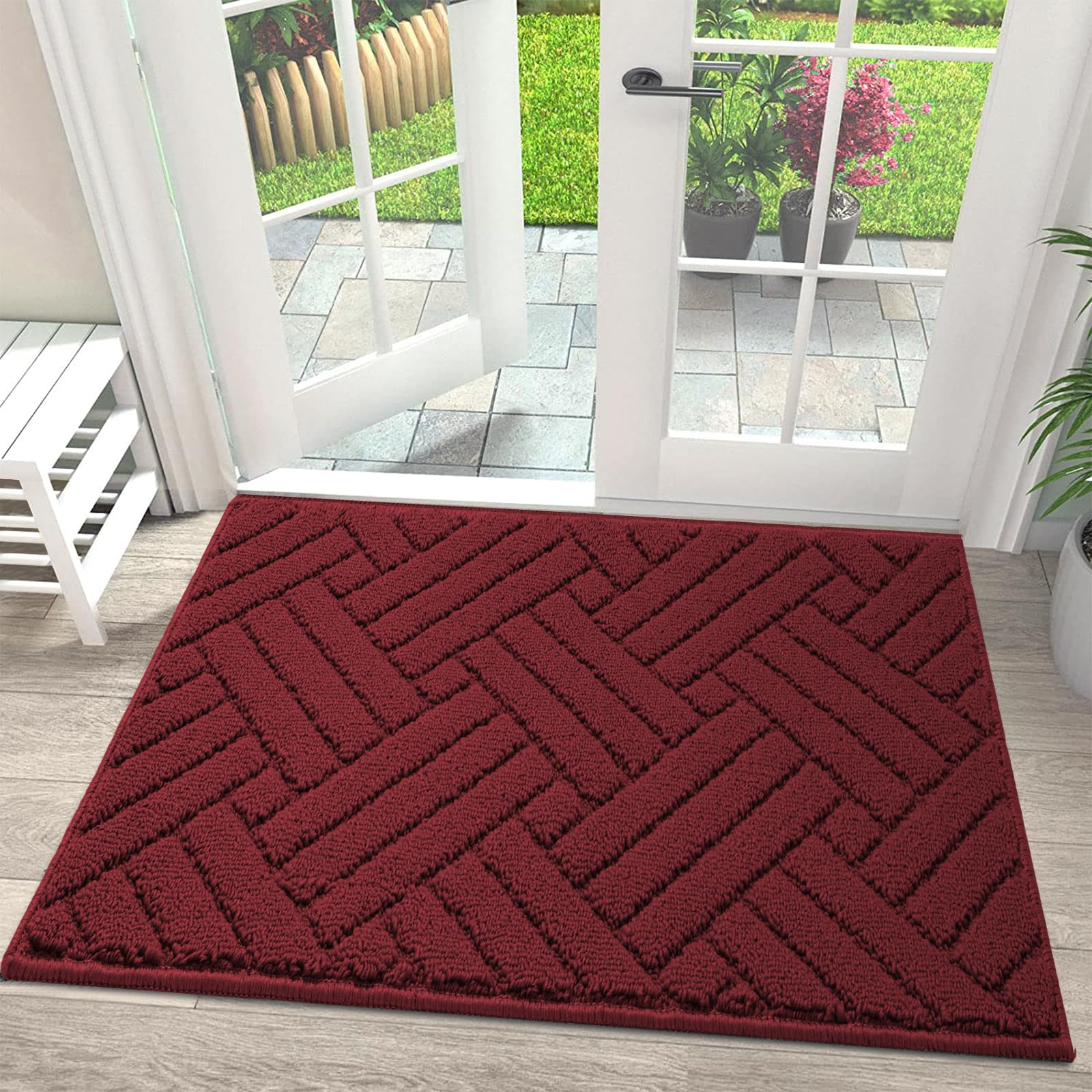 JEEDOVIA Door Mat Indoor Doormat, Entryway Rug Red Door Mats Non-Slip Rubber Backing, Low-Profile Entrance Christmas Rugs, Absorbent Resist Dirt Doormats Washable Inside Floor Mat,20"x31.5"