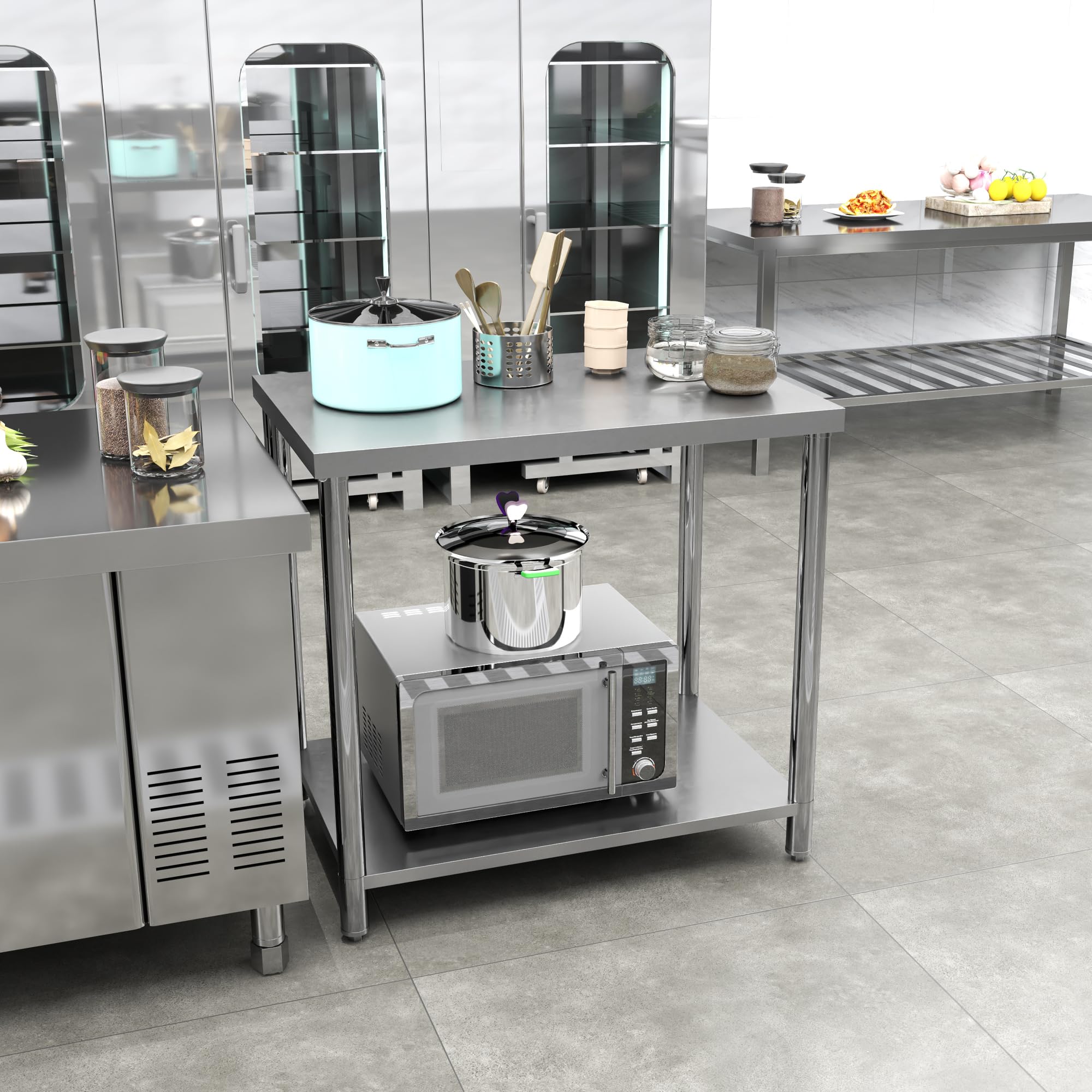 HOMCOM de Trabajo de Acero Inoxidable de preparación de Cocina 2 estantes, encimera para Cocina, Garaje, jardín, 90 x 60 x 86 cm, Plata