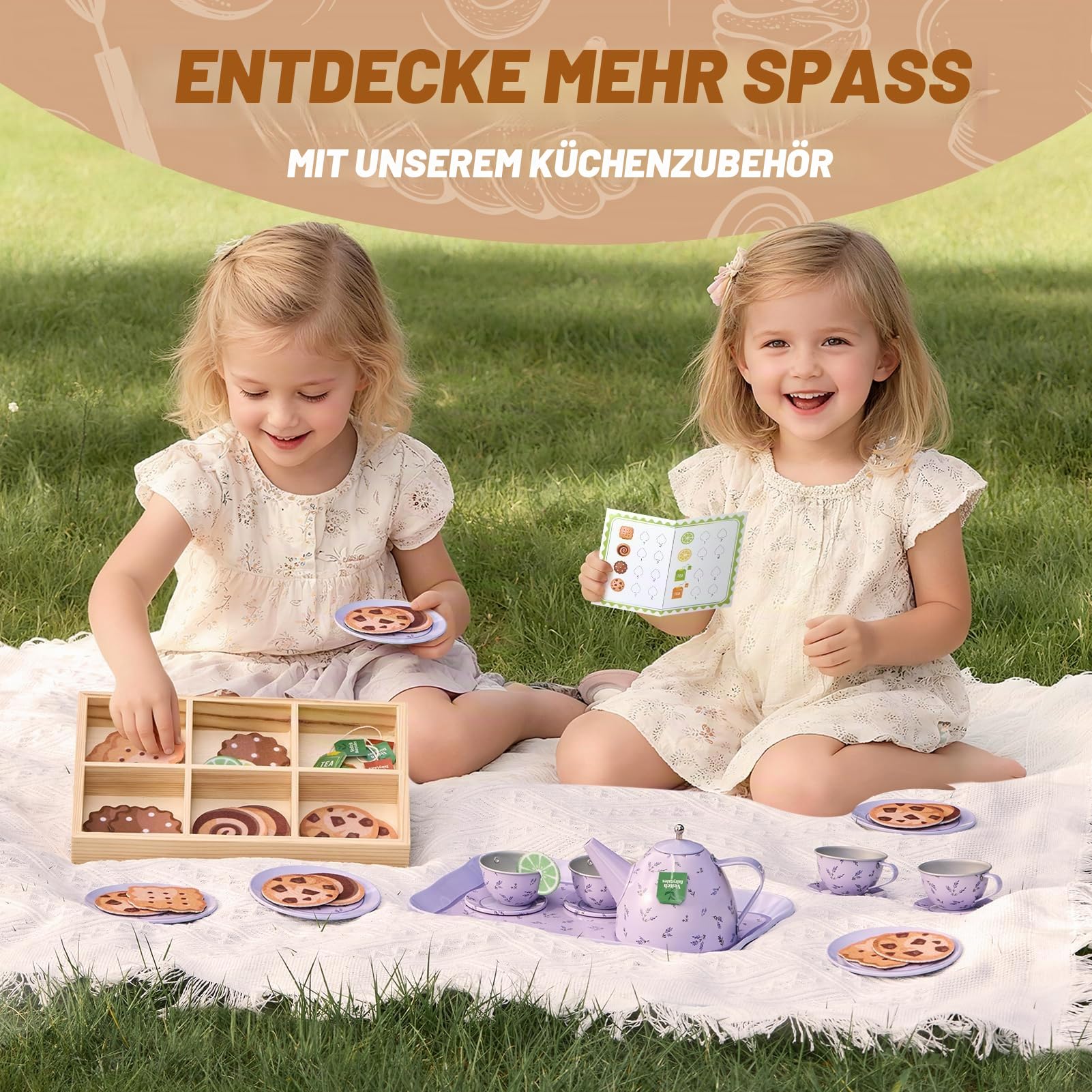 Kinder Teeservice Set Spielküche Kinderküche Enthält Teeset & Matschküche Zubehör Outdoor Kinder küchenspielzeug küchenzubehör Spielzeug Geschenk für Mädchen ab 3 4 5 6 Jahre (Lila)