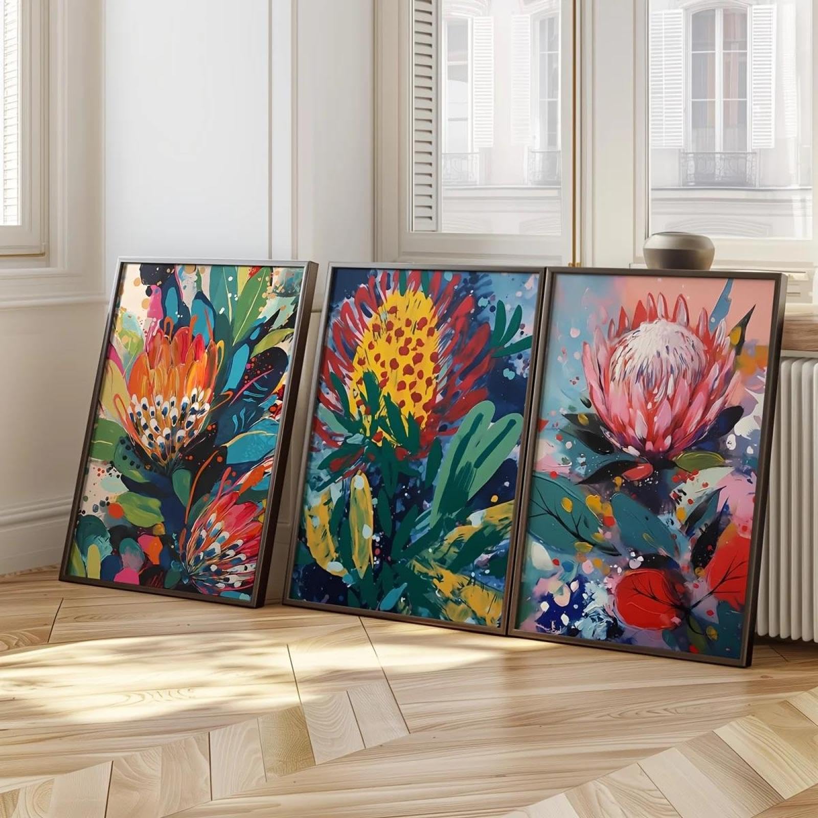 Baibexing Abstract Plant Colorful Flower Canvas Paintings Poster Prints Wall Art Picture Home Decorations Living Room 40X60Cmx3Pcs Unframed