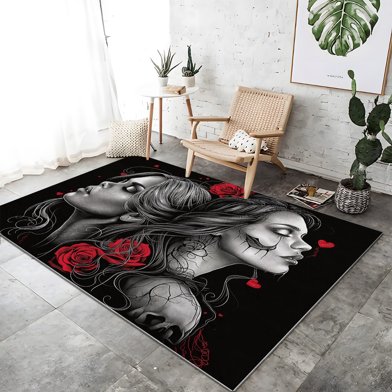Halloween 3D dywany 140 x 200 cm antypoślizgowy dywan gotycki róże czaszki salon czarny pluszowy dywan nowoczesny dywan do wnętrz dywan podłogowy do salonu sypialni