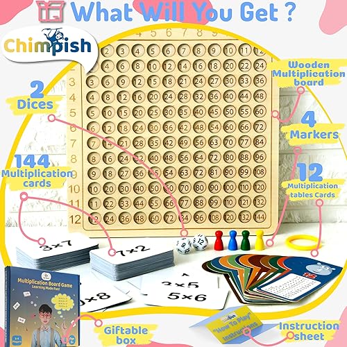 Miniatura 2 de Juego de multiplicación, tablero de multiplicación Montessori, mesa de 12 x 12 veces, juego de mesa de multiplicación de madera de tamaño más grande