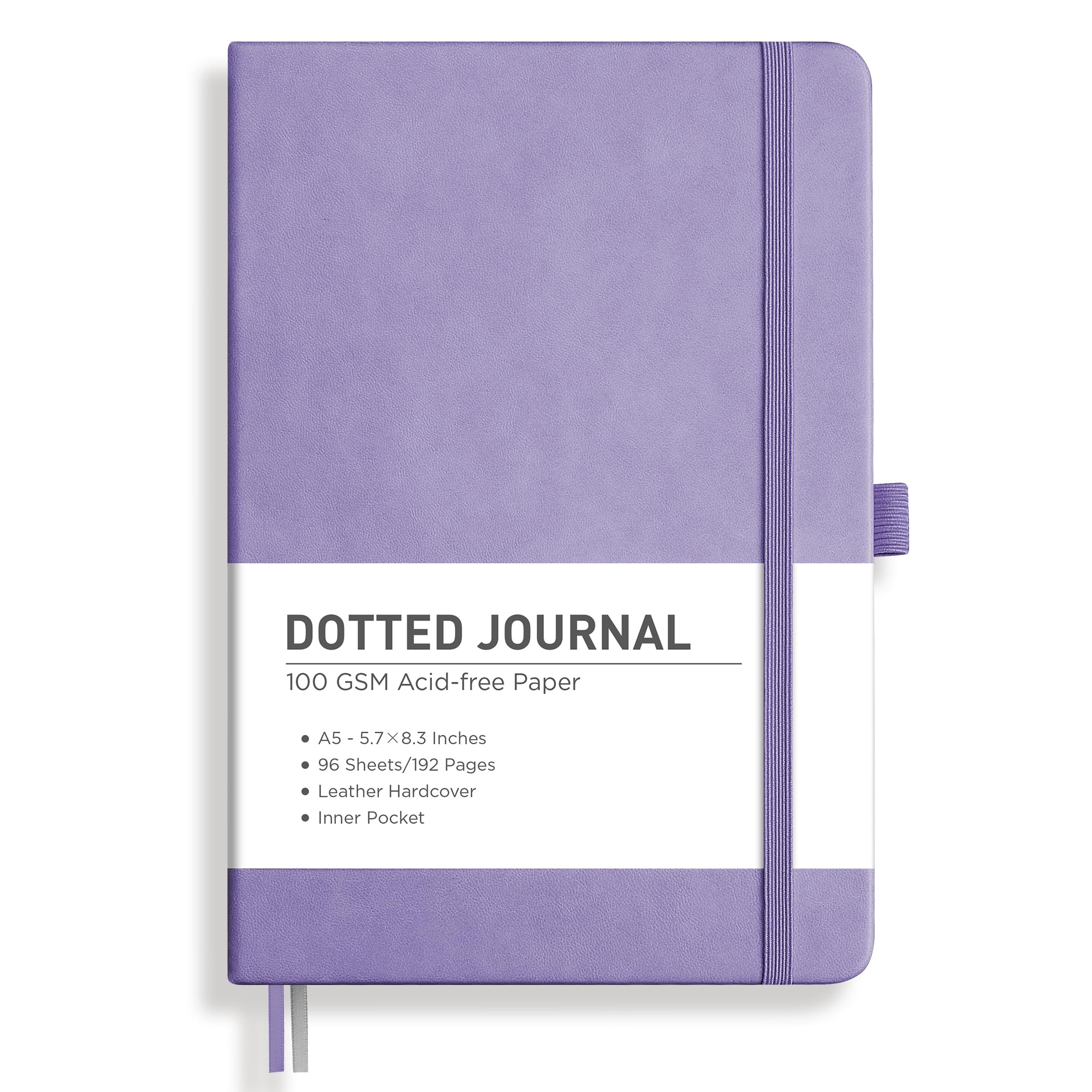RETTACY Dotted Journal Notebook, 192 Pages, A5 Medium Size (5.7'' x 8.3''), Leather Hardcover, 100 GSM Thick Paper, for Bullet Journaling, Planning,