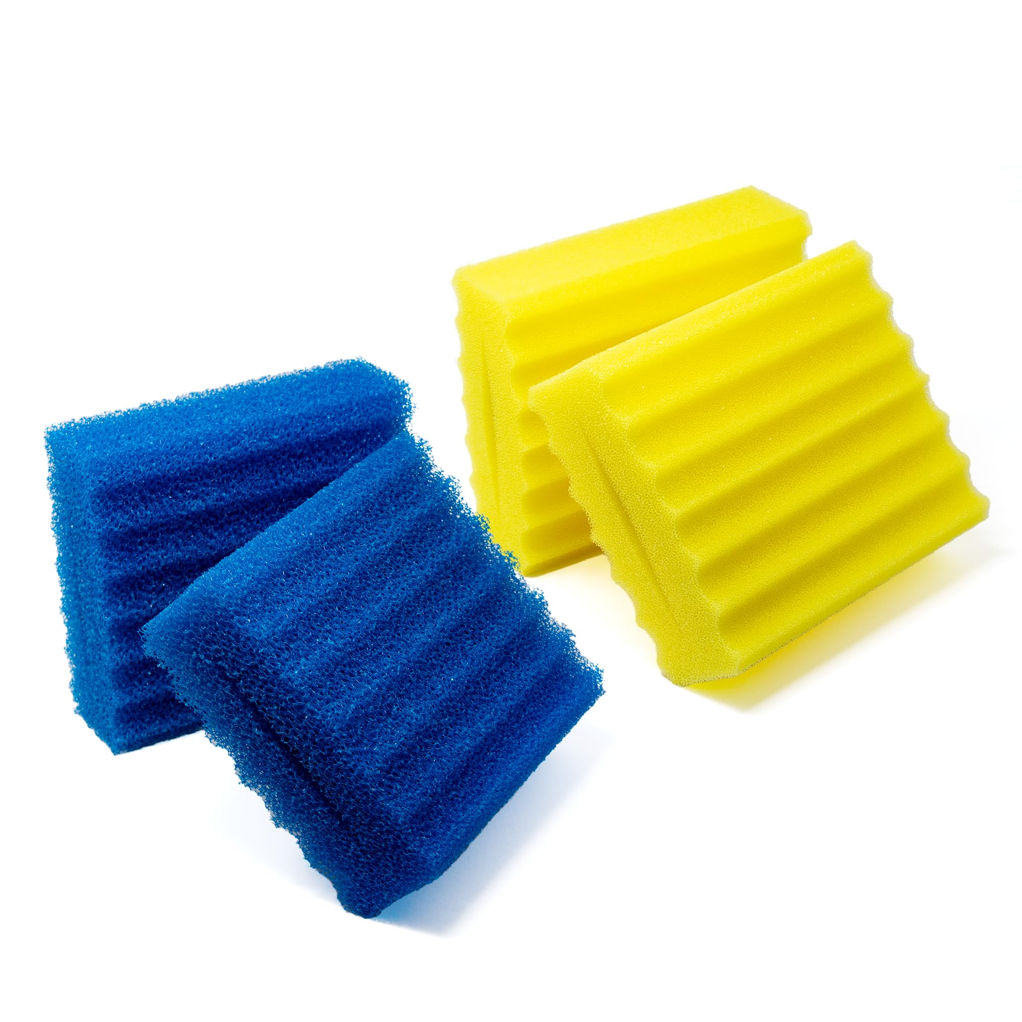 Filterschwämme Ersatzteil Set für CBF-350 Bio-Teichfilter | 4er Set Filtermatten (2X blau, 2X gelb) | 22,5x20x8,5 cm | Hohe Filterleistung für klares Teichwasser | Langlebig & passgenau
