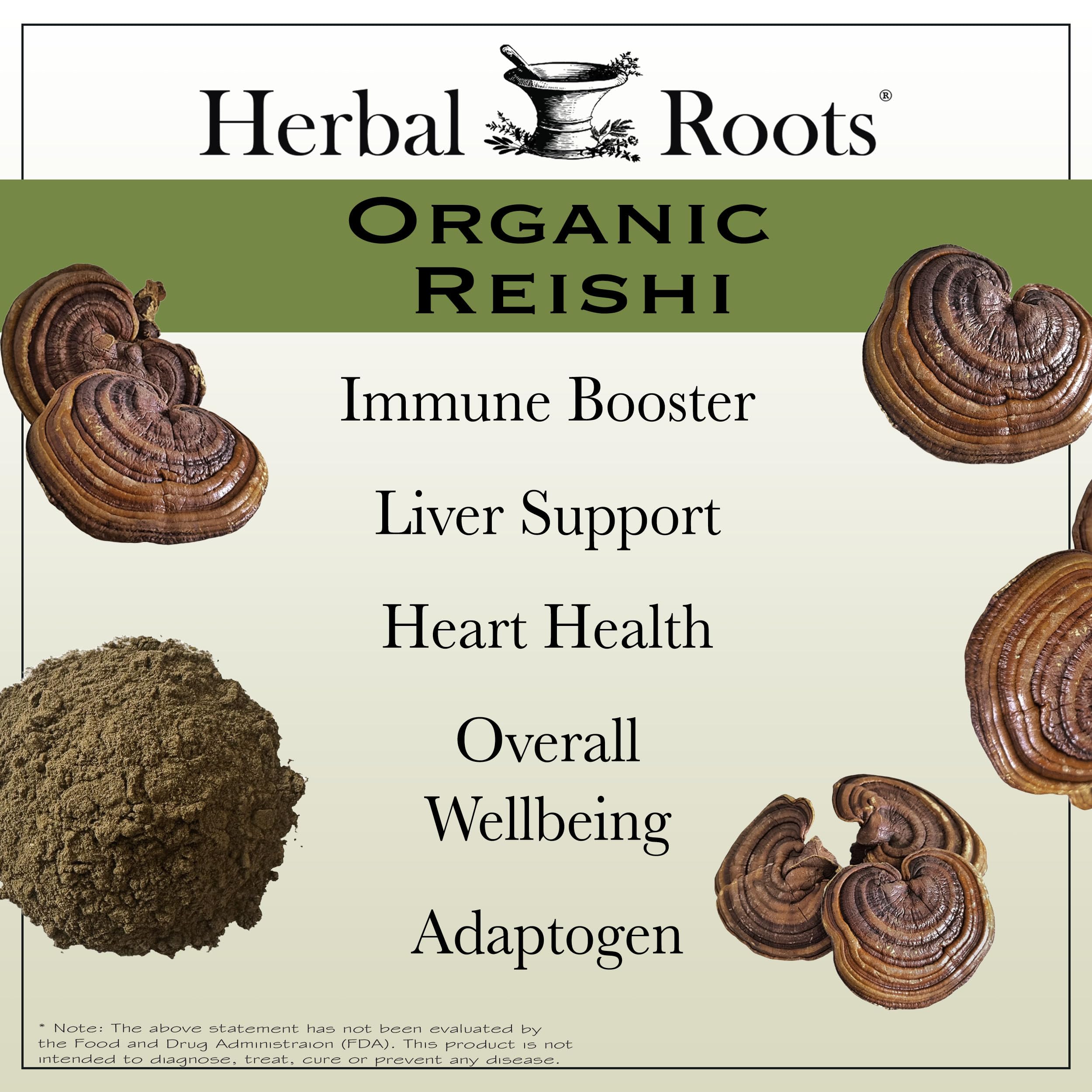 Herbal Roots Organic Reishi Mushroom Capsules - Made with Pure Fruiting Bodies - USDA Certified Organic - Supports Vitality & Cognitive Function - 60 Vegan Capsules — Amazon image 3