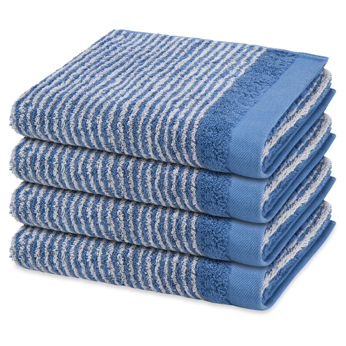 Ross 4er Set Handtücher Stripes – 100% Baumwolle, 50x100 cm, Hoch saugstark & pflegeleicht – Modernes Streifendesign, Hautfreundlich & Langlebig – Stilvolle Frottier-Serie (Blau)
