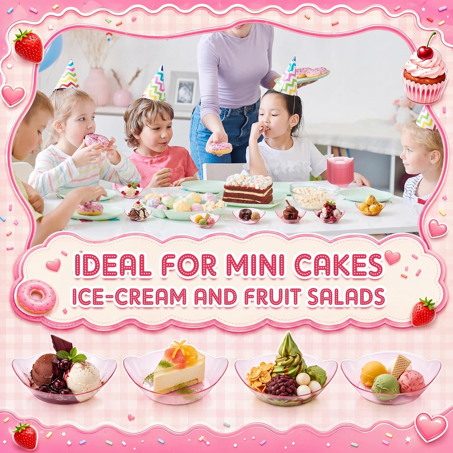 200 Pack Pink Mini Dessert Plates with Tasting Spoons