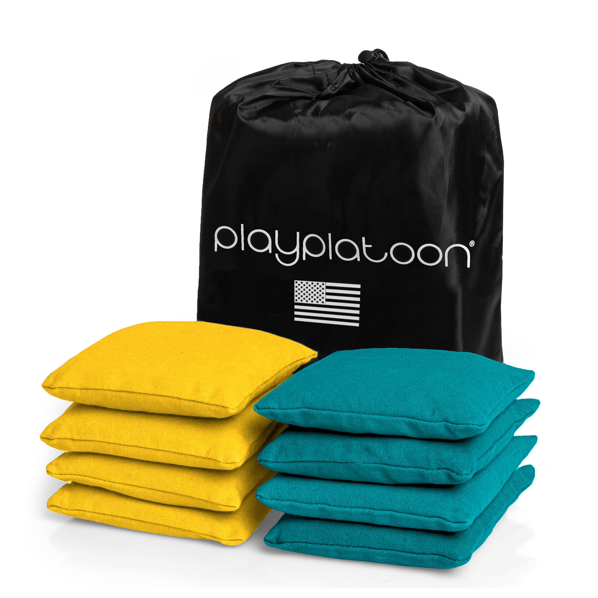 Play Platoon Weather Resistant Cornhole Bags - Set of 8 Regulation Corn Hole Bean Bags - Yellow & Teal - Durable Duck Cloth Corn Hole Bag for Tossing Game, Includes Tote Bag — image 1