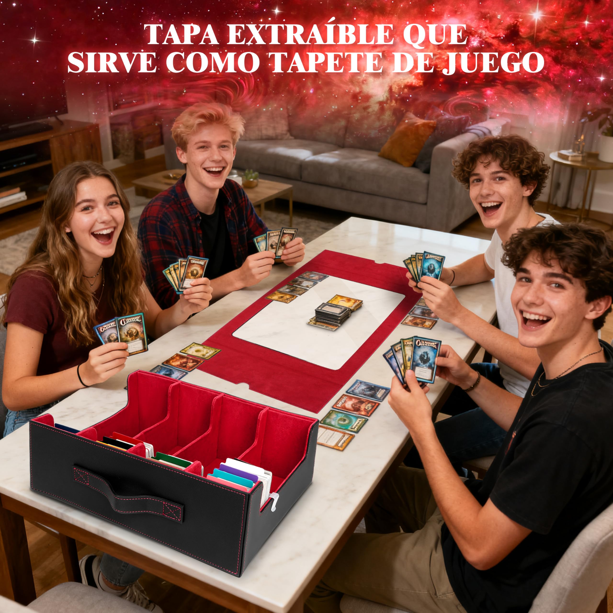 Charmofun Caja Cartas Magic para 2400+ Cards, Deck Box con 10 Divisores de Colores,1 Bandeja, 4 Clips De Cierre, Fundas Cartas, Cajas de Cubierta Magnéticas Premium (Rojo, 2400+)