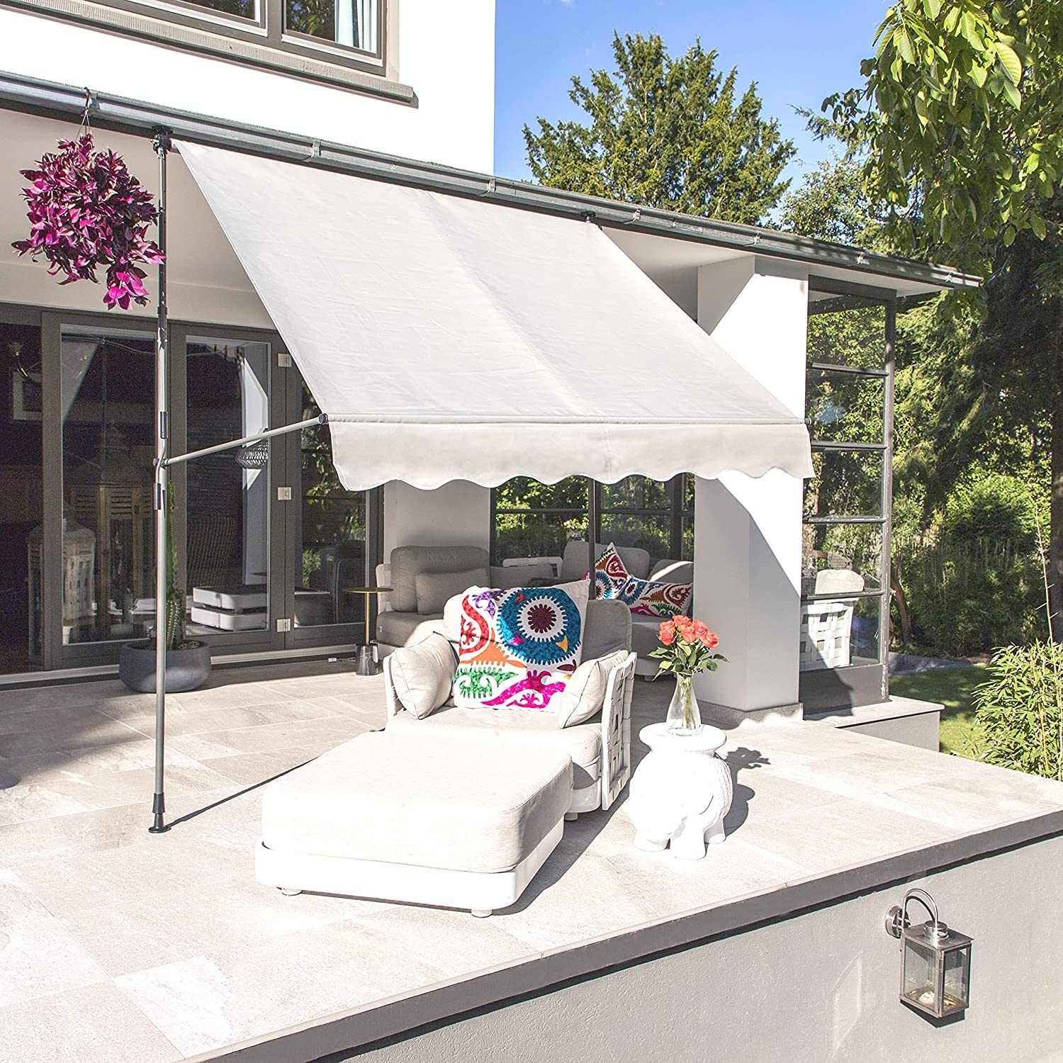 Klemmmarkise Markise Grau Balkonmarkise Sonnenschutz Gelenkarmmarkise ohne Bohren 190 cm breit x bis zu 250 cm hoch (190 cm, Grau )