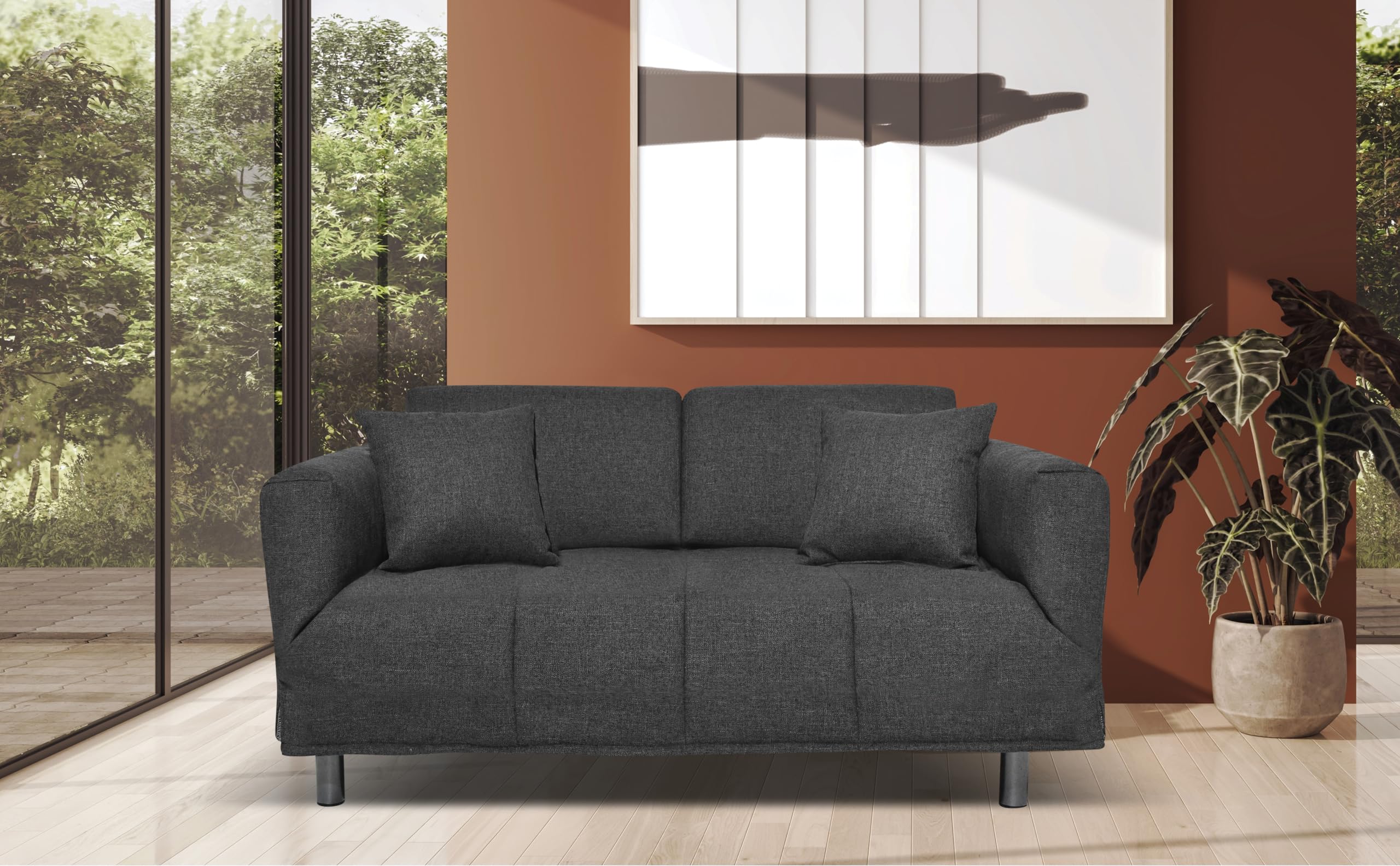 Nuvole di Sonno - Divano Letto Levis trasformabile in Letto con Materasso Comfort, Design Moderno Salvaspazio, Rivestimento Sfoderabile, 2 Cuscini in Omaggio, Made in Italy (Nero)