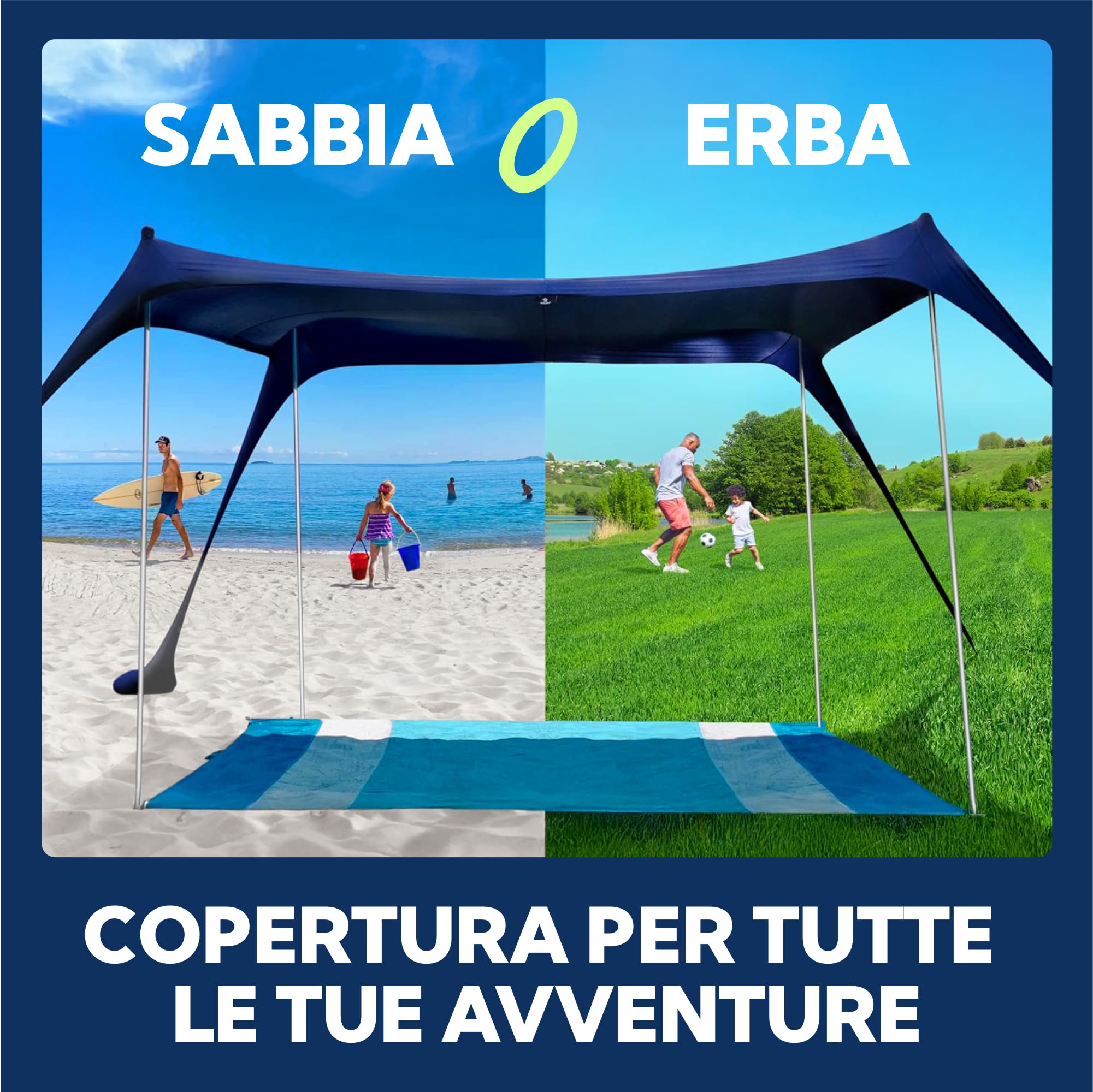SUN NINJA Tenda da Spiaggia Portatile - Tenda da Sole per Mare - Parasole Pop Up Grande per Campeggio e Picnic - Protezione UV UPF 50+ - Borsa e Accessori Inclusi