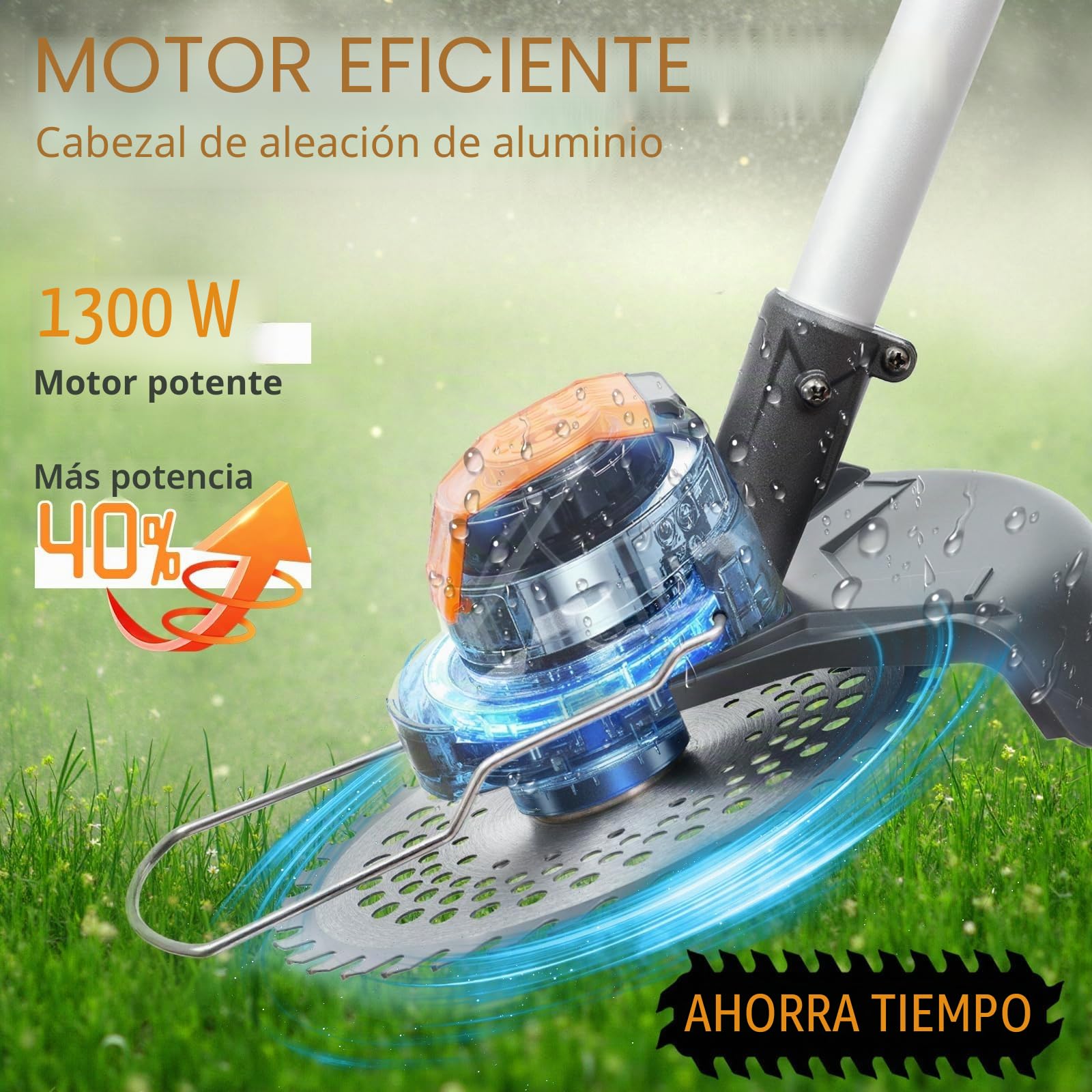 Desbrozadora con batería y cargador, batería con motor de 1300 W, para cuidado de jardín (Grey1)