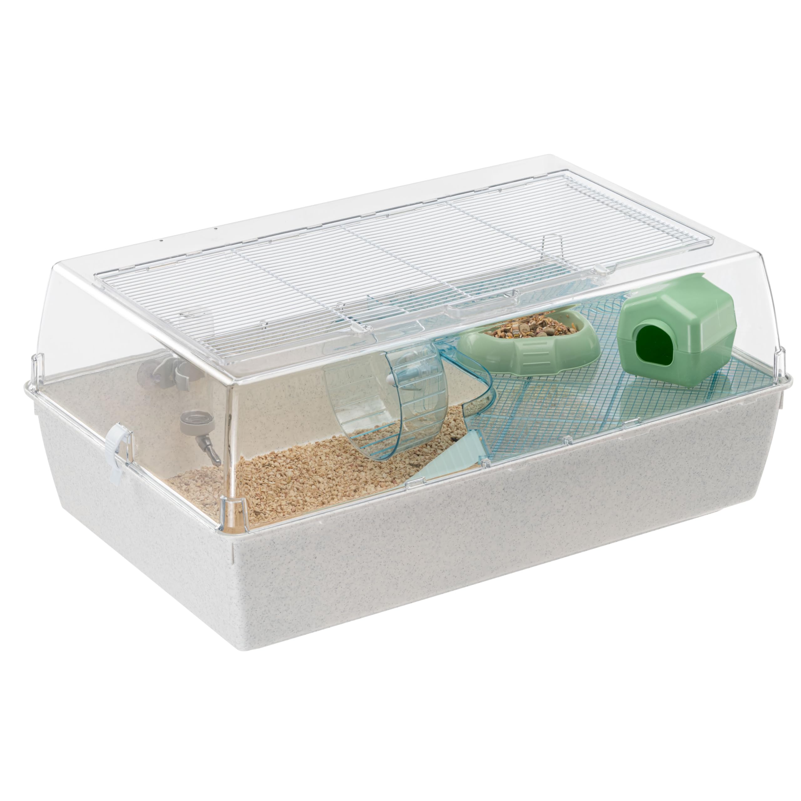 Ferplast Duna Hamster, Gabbia per Criceti e Topolini, Habitat Modulare con Ruota, Nido, Beverino e Ripiano, Coperchio Trasparente, 71 x 46 x h 31 cm