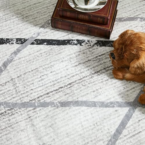 Miniatura 7 de COLLACT Alfombra marroquí de 3 x 5 pies para entrada, color negro y gris, delgada, moderna, geométrica, suave, antideslizante, gris, cocina, sala de