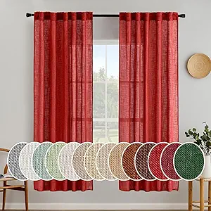 MIULEE Red Linen Curtains 72 Inch Length for Bedroom Living Room, Soft Thick Linen Textured Window Drapes Semi Sheer Light Filtering Back Tab Rod Pocket Burlap Look Christmas Decor, 2 Panels