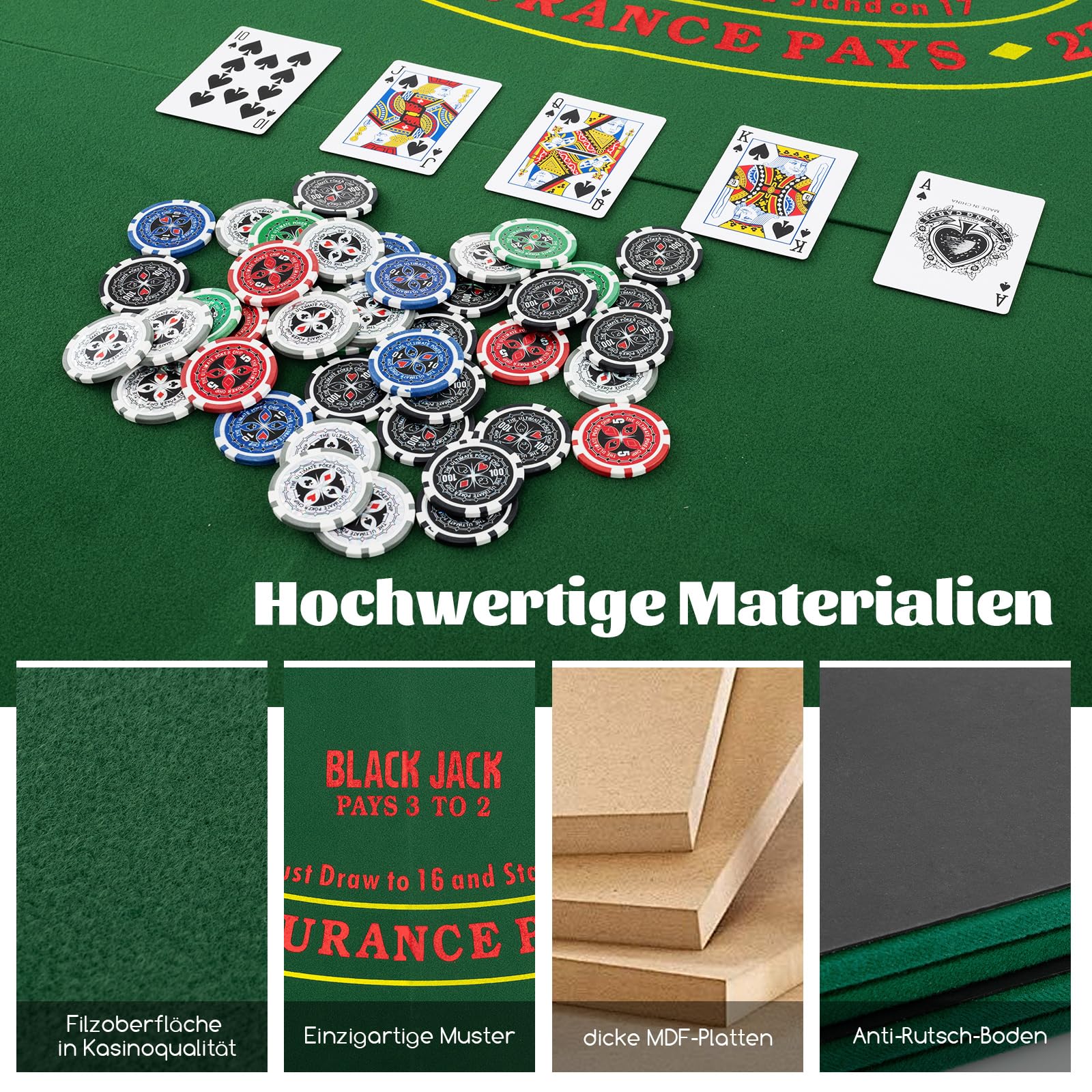 COSTWAY Texas Holdem mata do pokera, 120 x 120 cm, składana, dla 8 graczy, z uchwytami na napoje, dywan do pokera z torbą do przenoszenia, ośmiokątna, zielona