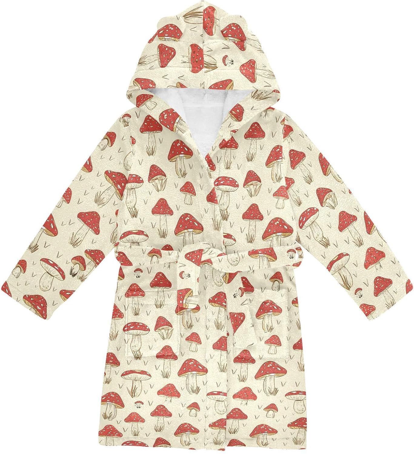 senya Red Mushroom and Grass Z Toddler Hooded Bathrobe Kids Soft Plush Bath Towel Robes for Boys Girls 2-12 Years